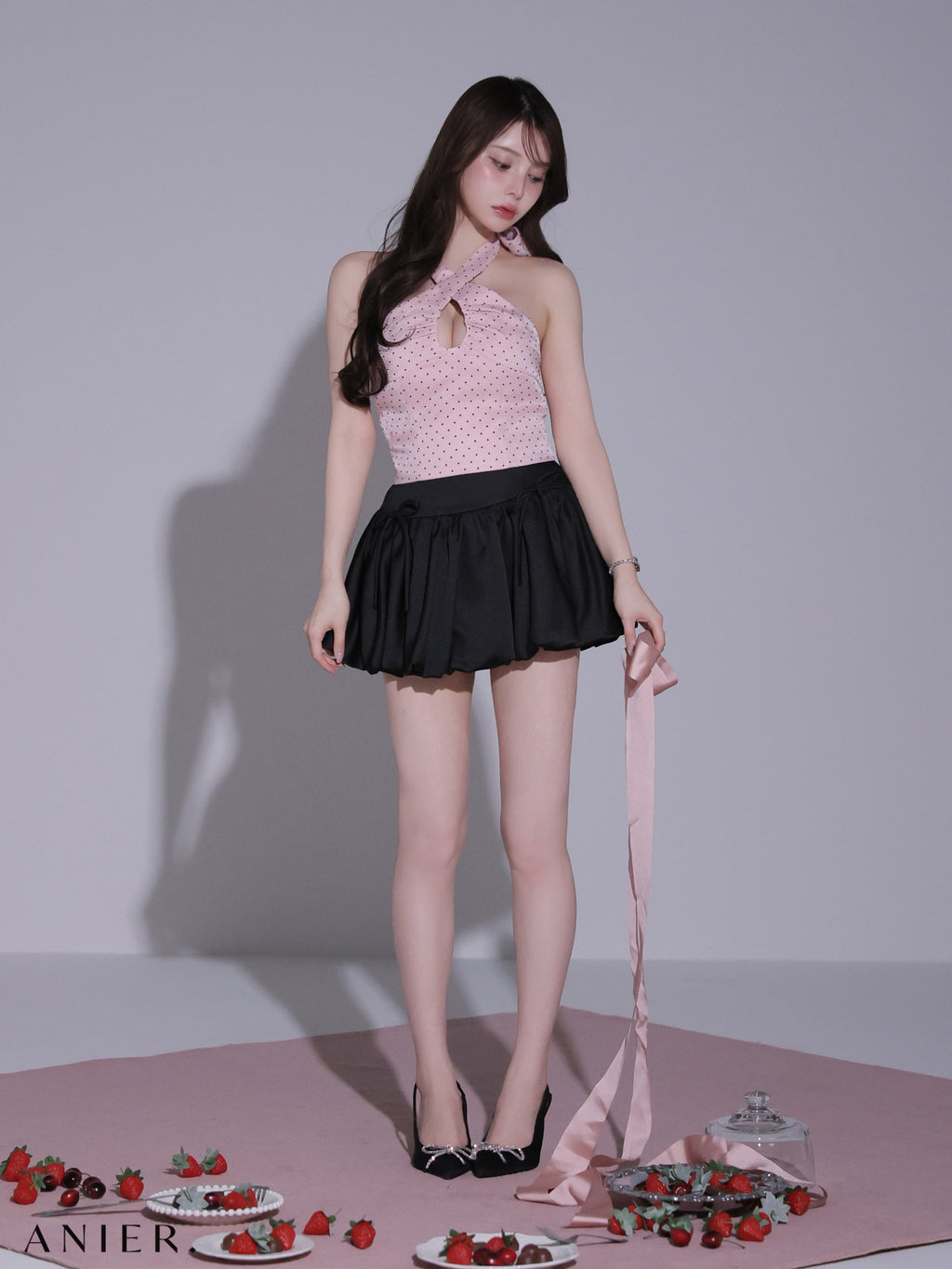 ★一部予約商品★【8月上旬頃入荷予定】【XSサイズあり】 Dot organdy×balloon skirt two-piece mini dress (anier4065)