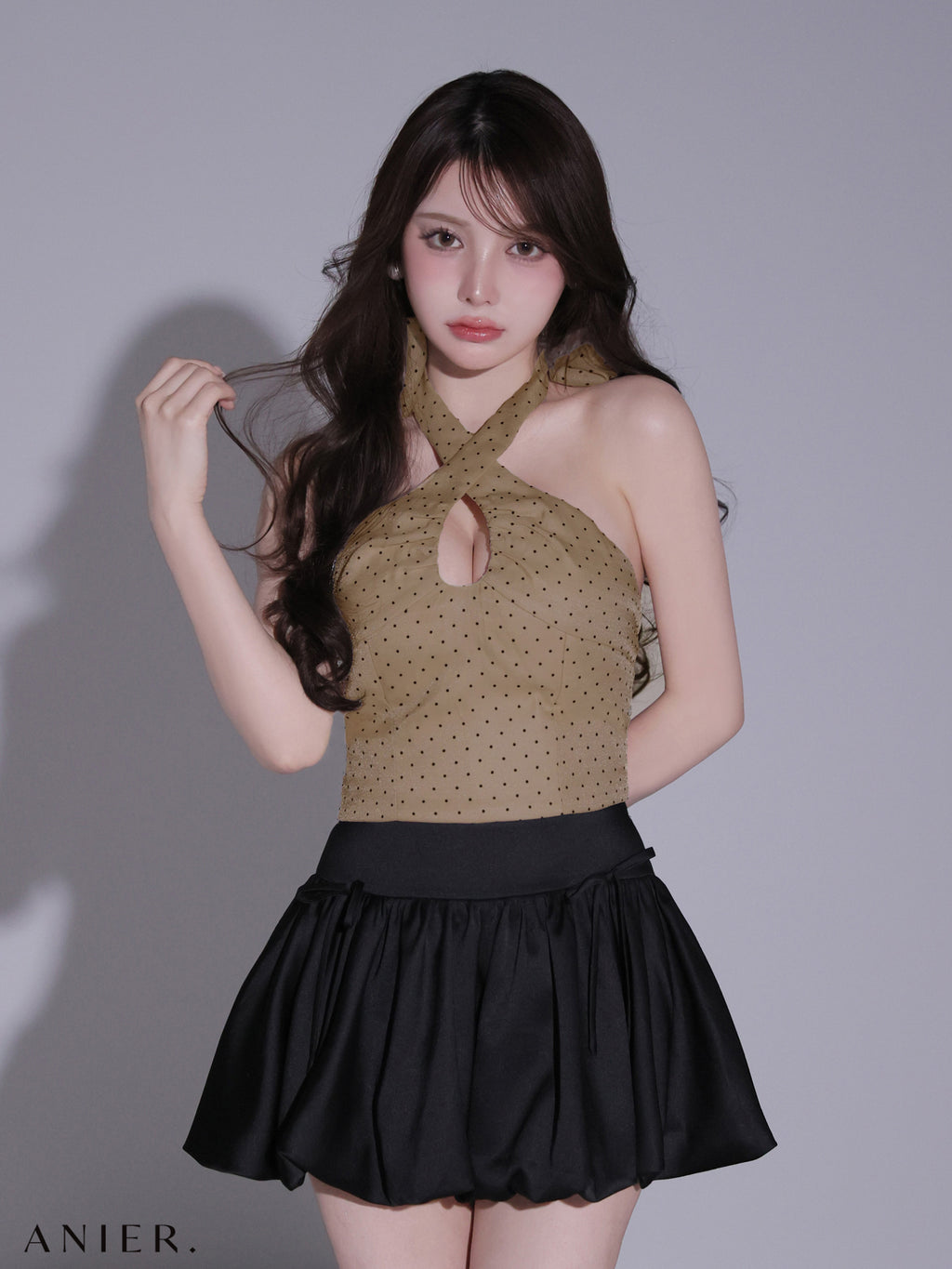 ★一部予約商品★【8月上旬頃入荷予定】【XSサイズあり】 Dot organdy×balloon skirt two-piece mini dress (anier4065)