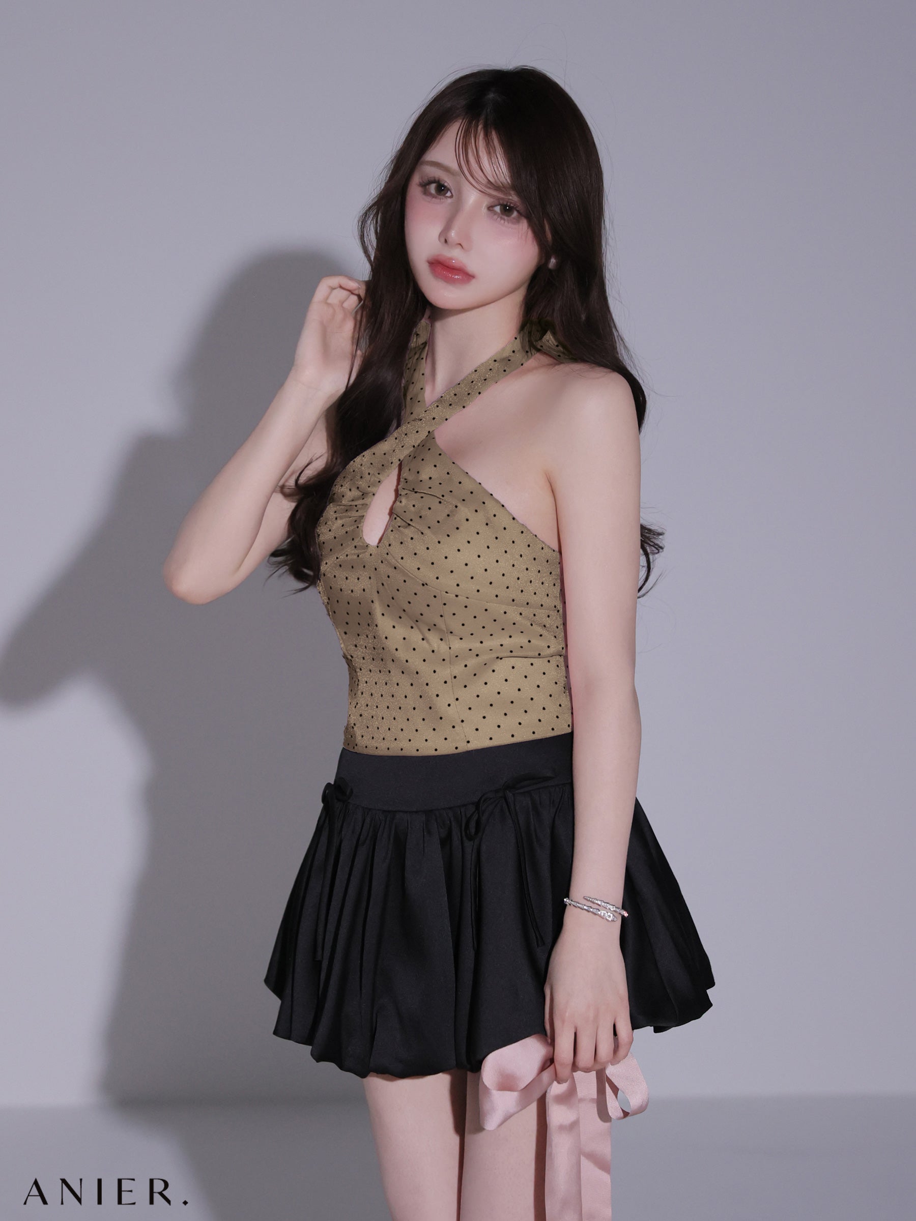★一部予約商品★【8月上旬頃入荷予定】【XSサイズあり】 Dot organdy×balloon skirt two-piece mini dress (anier4065)