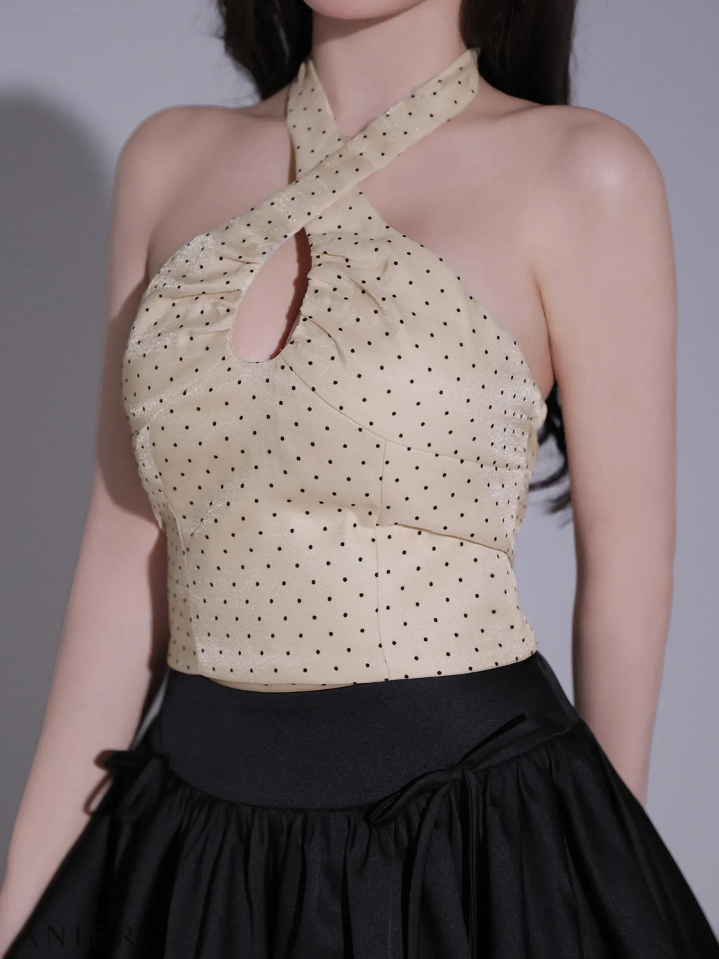 Dot organdy×balloon skirt two-piece mini dress (anier4065)