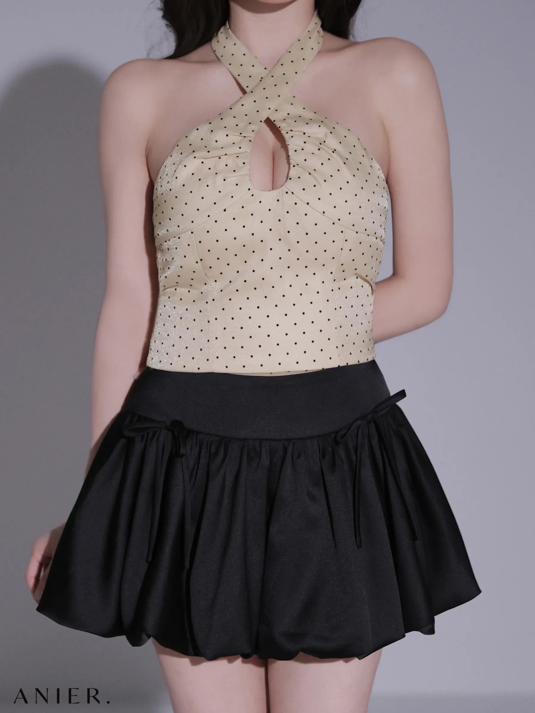 【予約】Dot organdy×balloon skirt two-piece mini dress (anier4065)