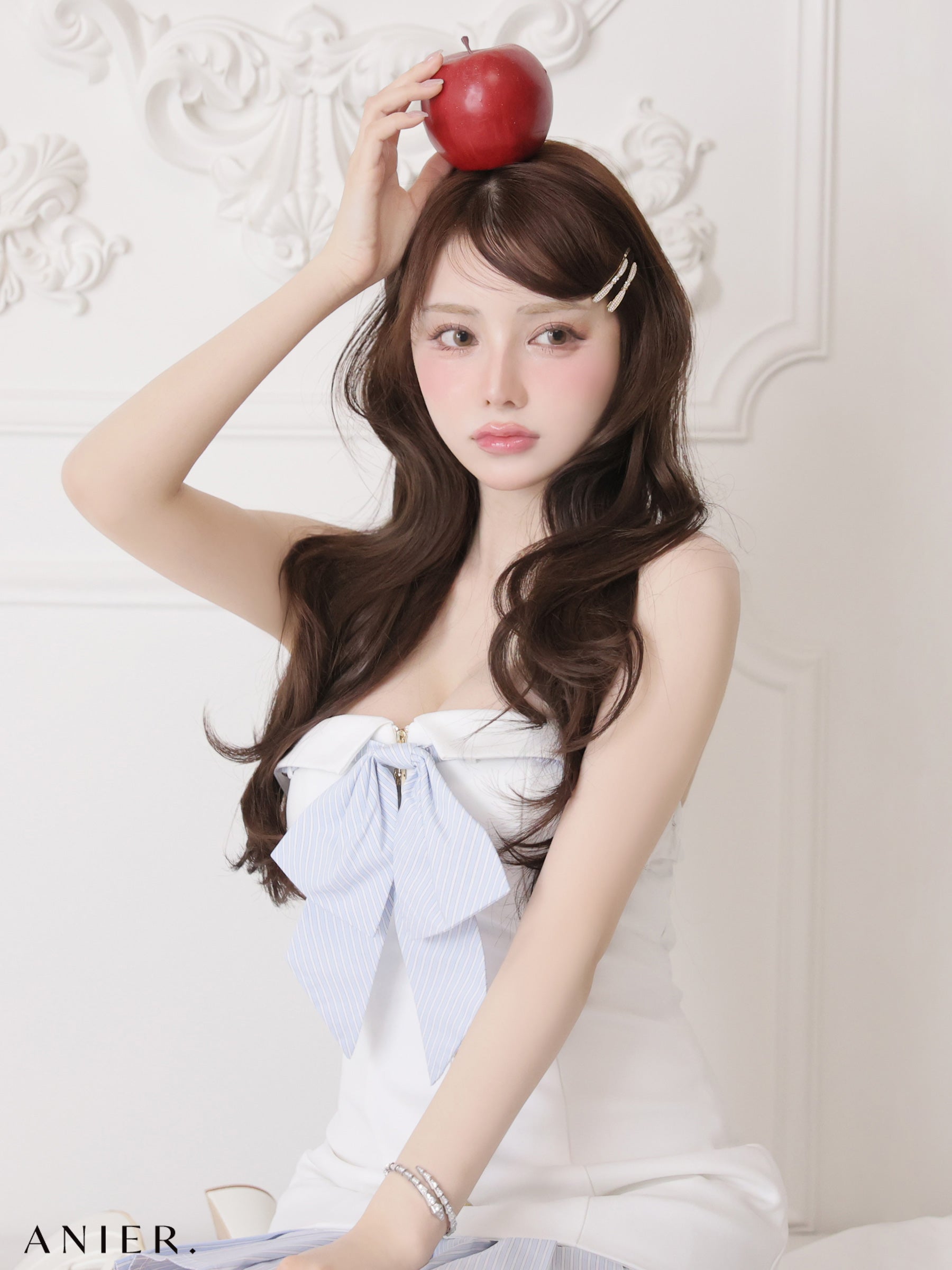 【XSサイズあり】 springstripe ribbon bare mini dress（anier4067）