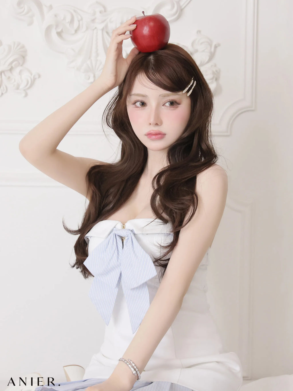 springstripe ribbon bare mini dress（anier4067）