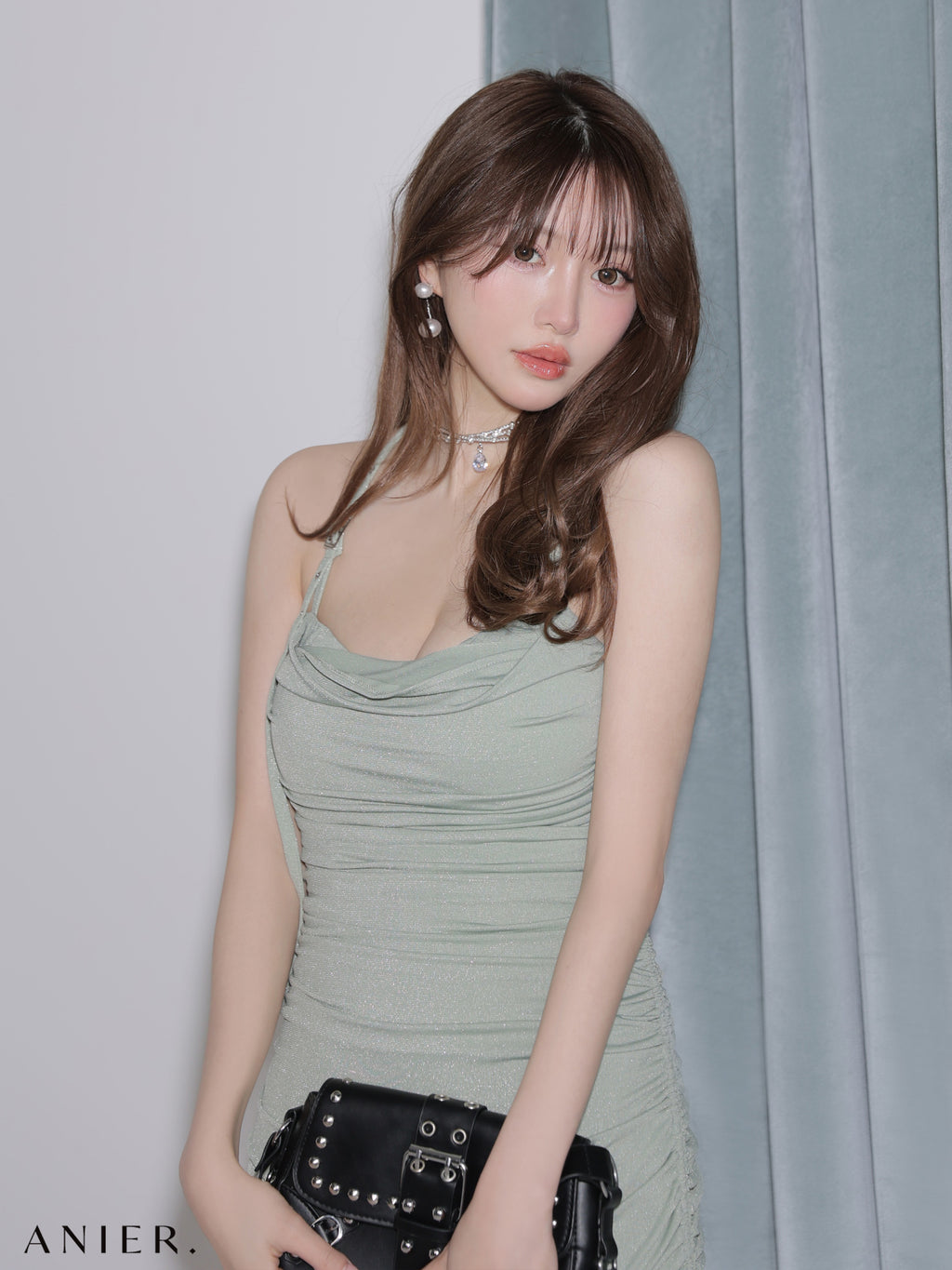 【XSサイズあり】 glitter drape couture mini dress（anier4073）