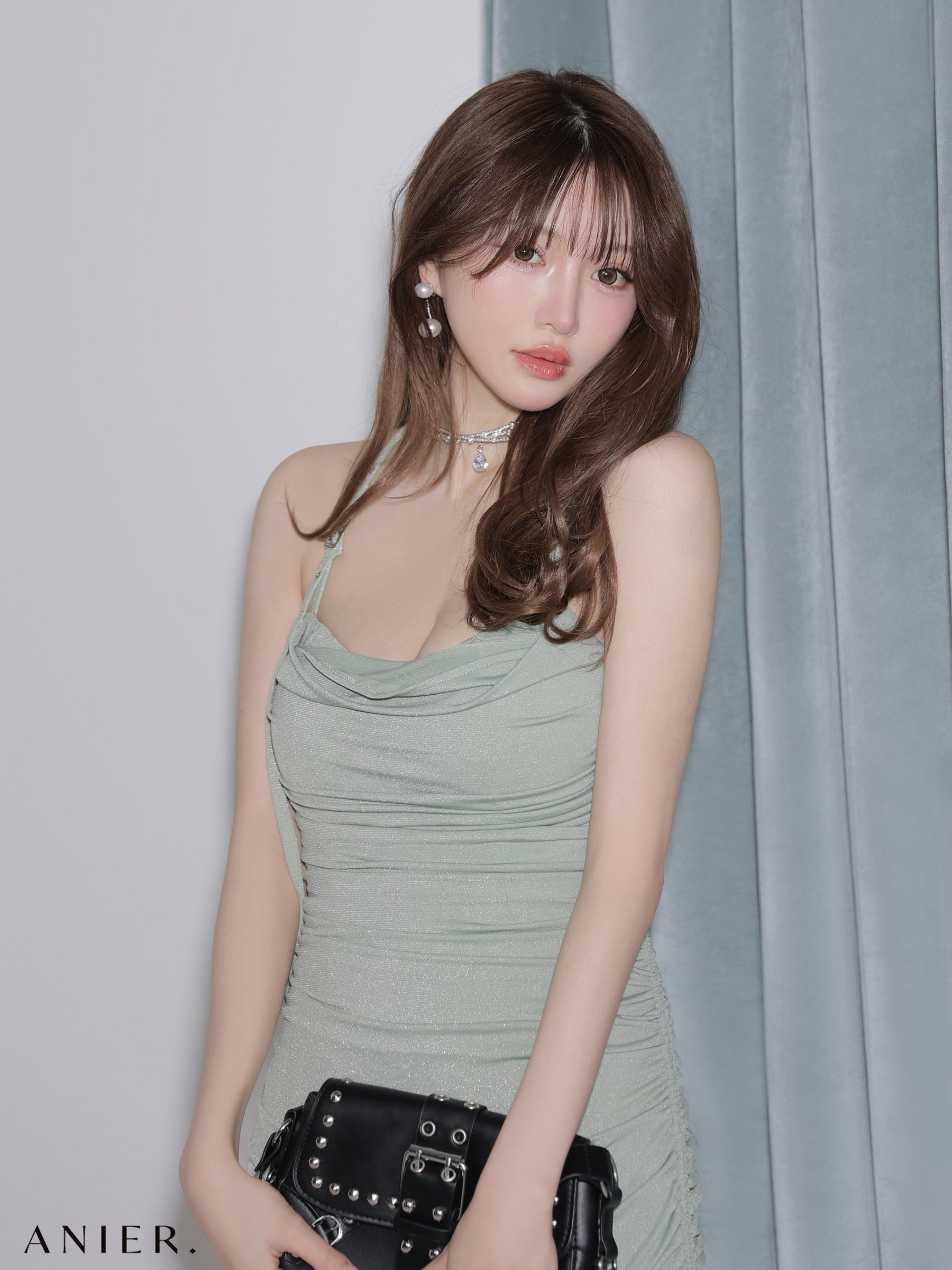 【XSサイズあり】 glitter drape couture mini dress（anier4073）