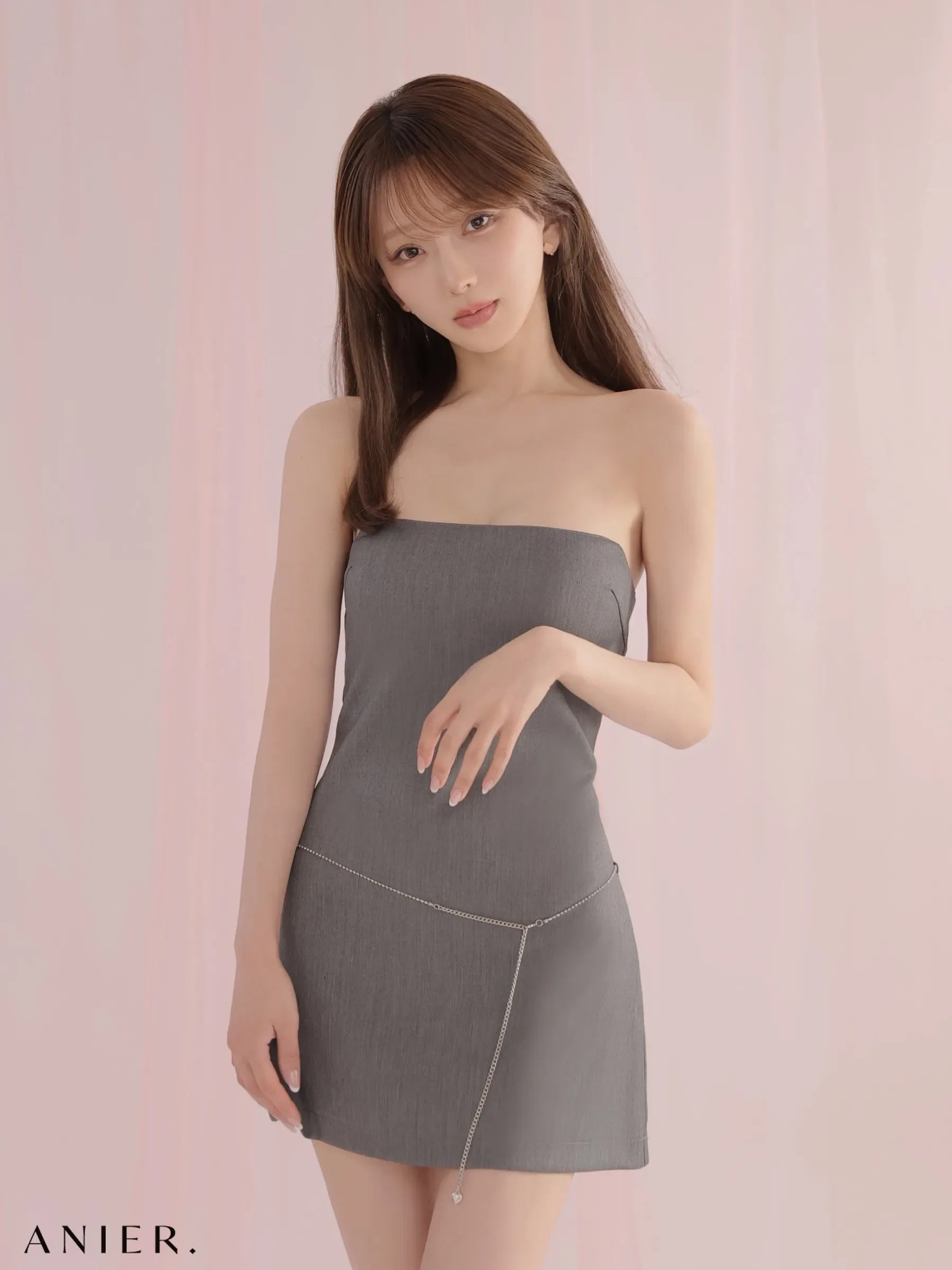 Minimal chain belt mini dress（anier4077）