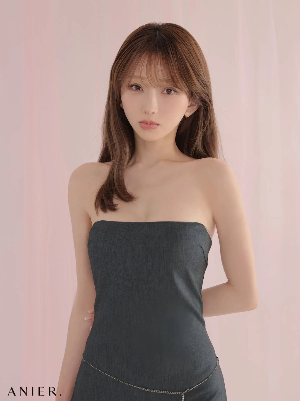 Minimal chain belt mini dress（anier4077）