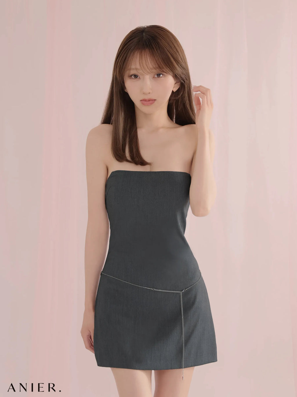 Minimal chain belt mini dress（anier4077）
