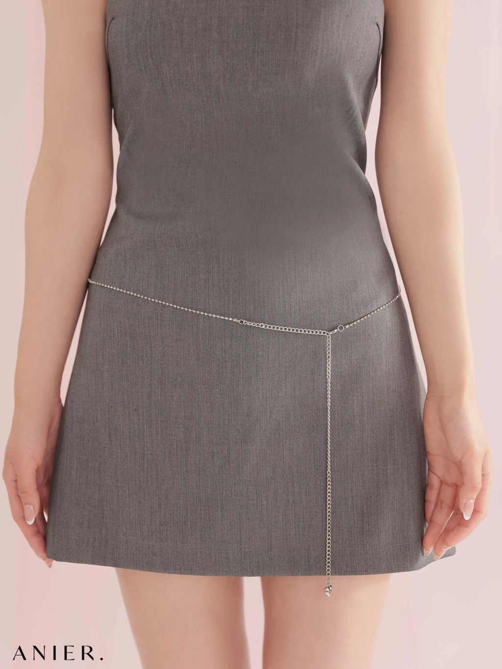 Minimal chain belt mini dress（anier4077）