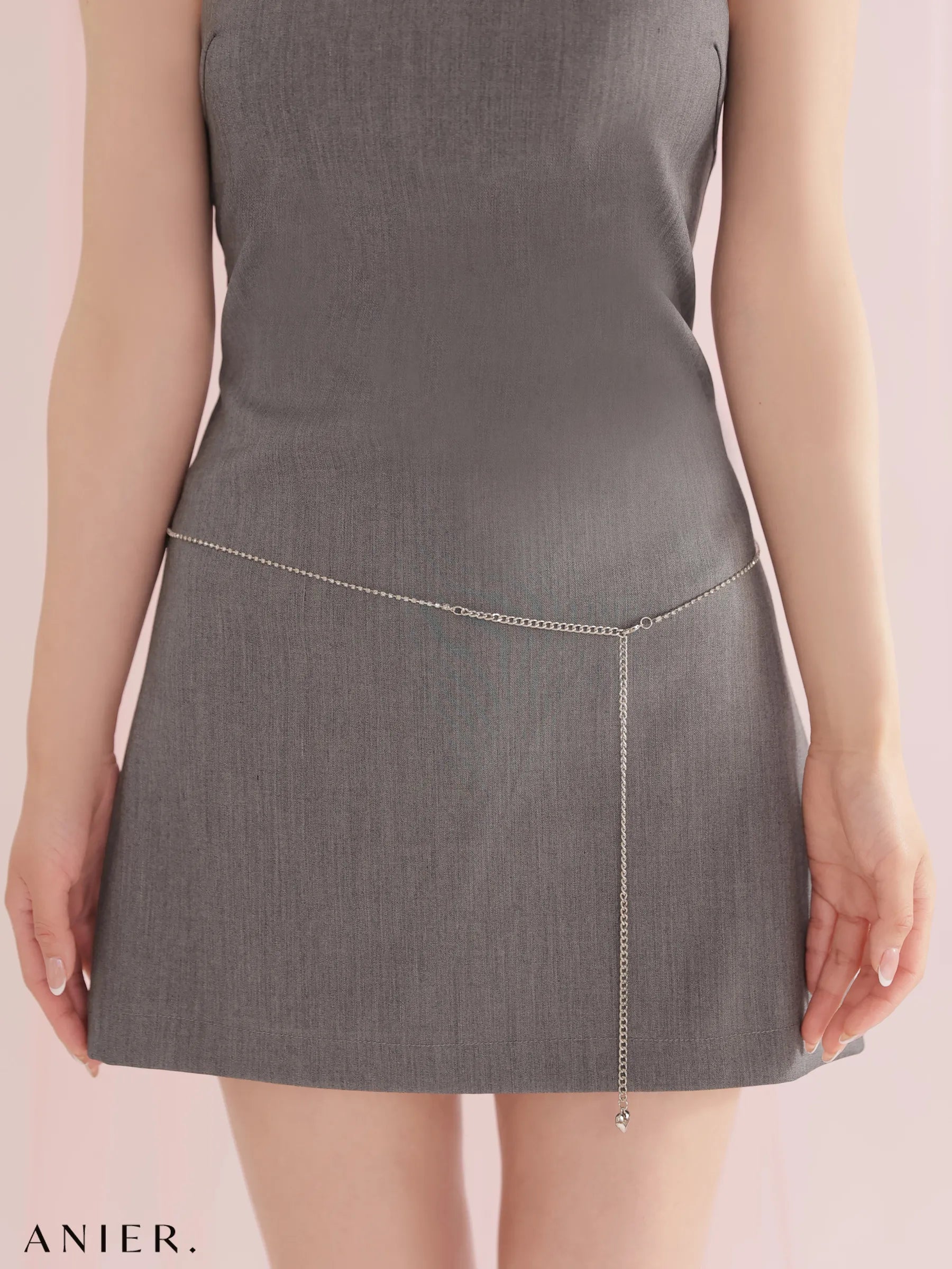 Minimal chain belt mini dress（anier4077）