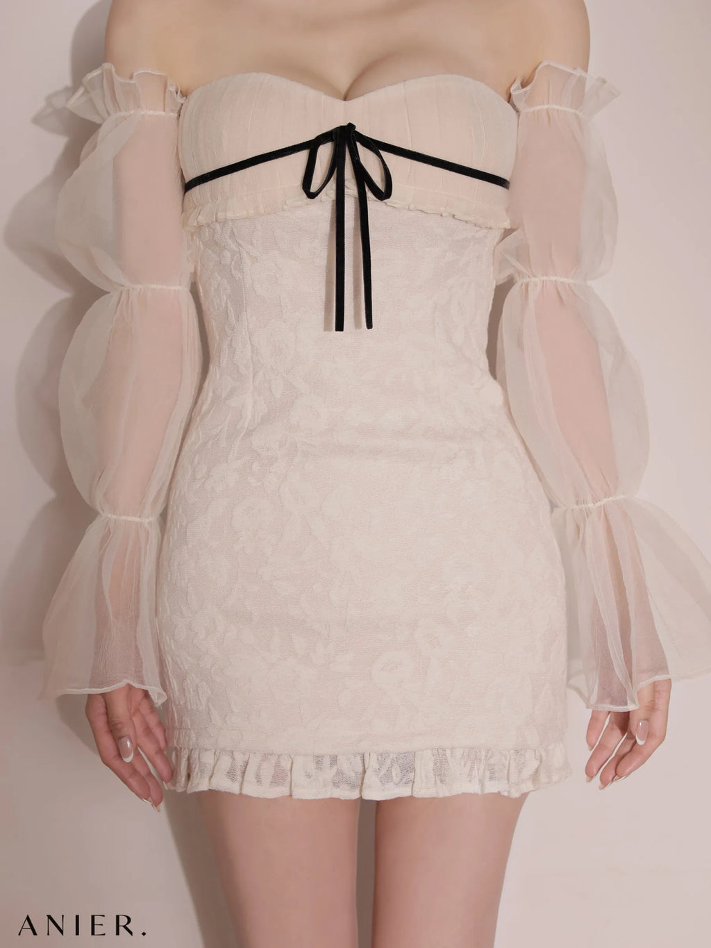 2way sleeve wanghong bare mini dress（anier4078）