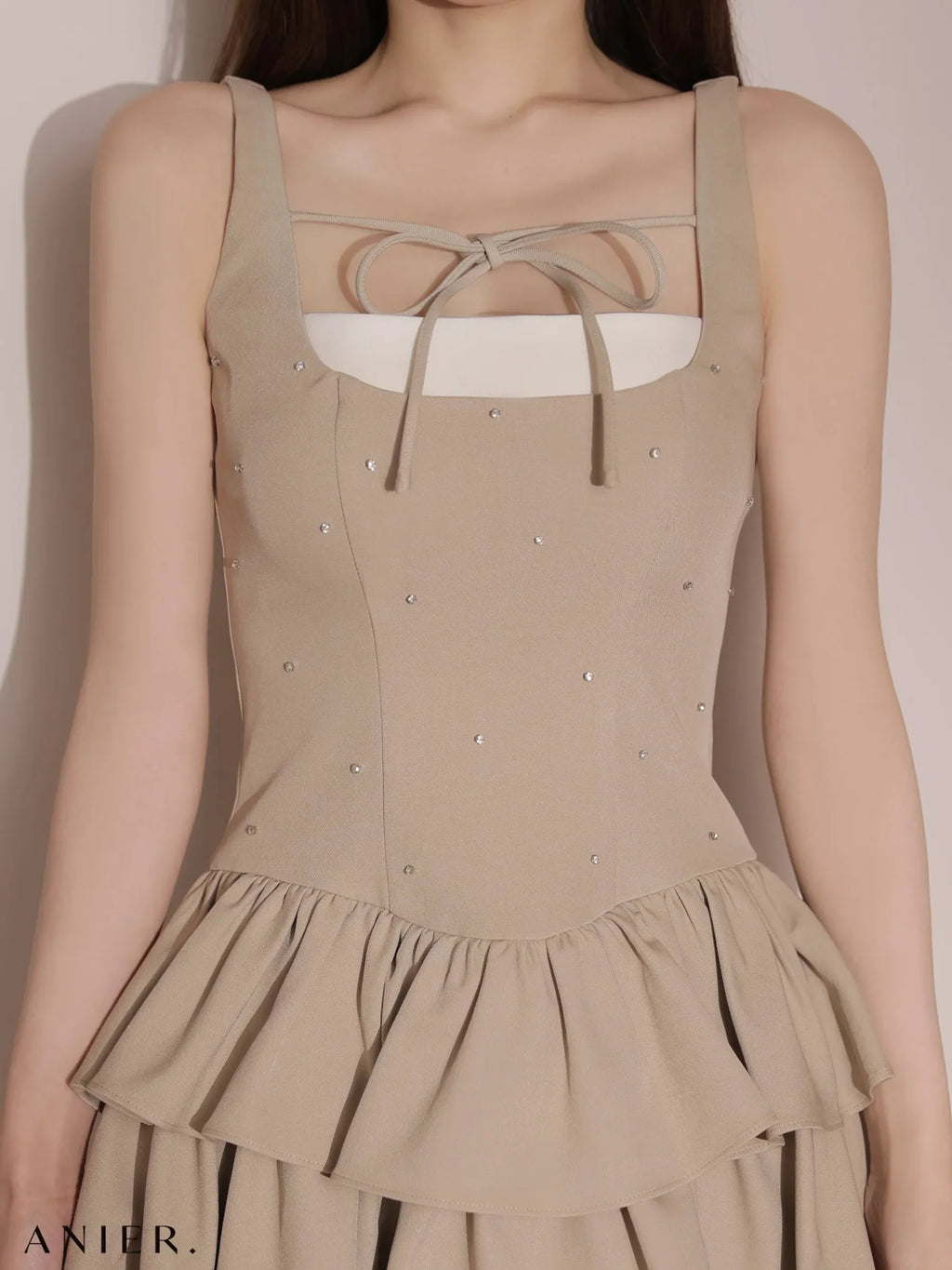 Mute feminine tiered mini dress（anier4079）