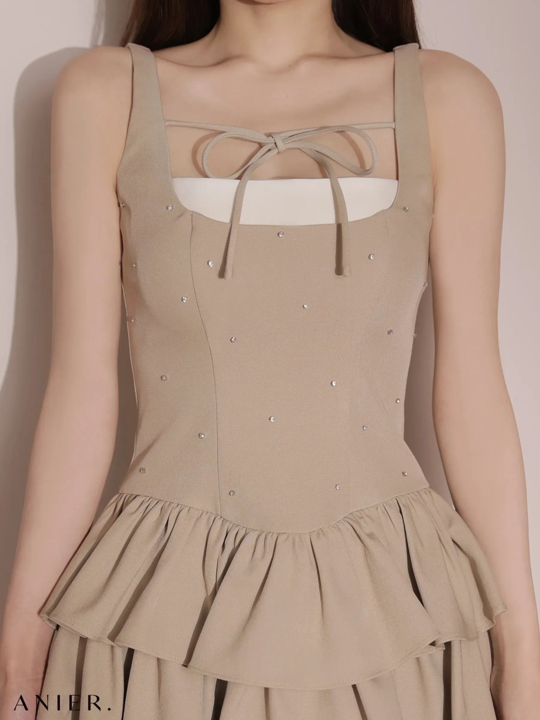 Mute feminine tiered mini dress（anier4079）