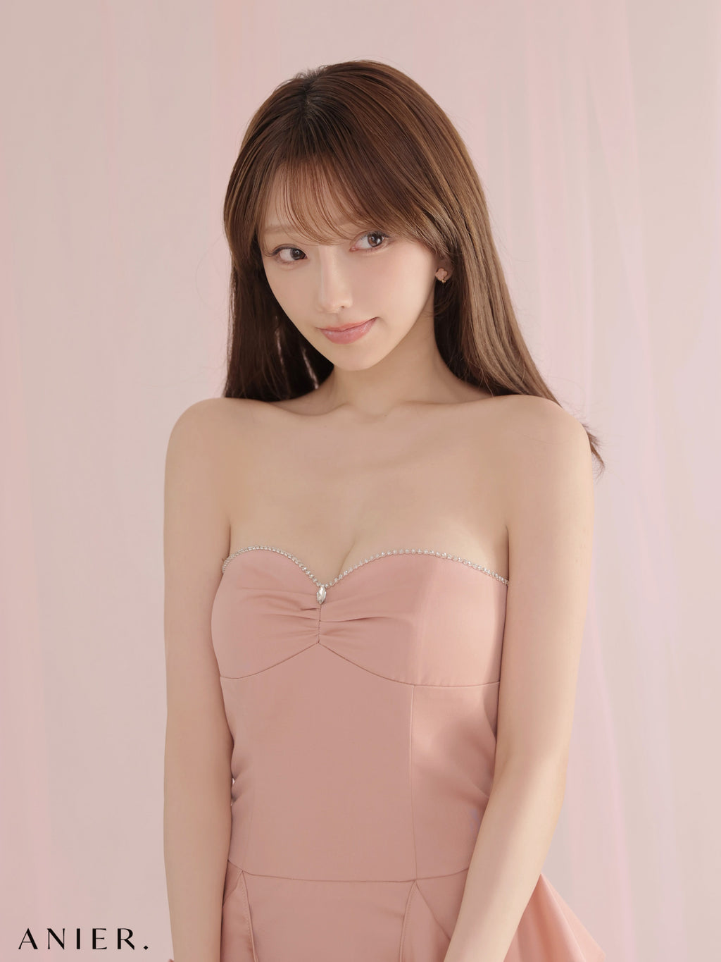 【XSサイズあり】Minimal bijou trim ruffled mini dress (anier4080)