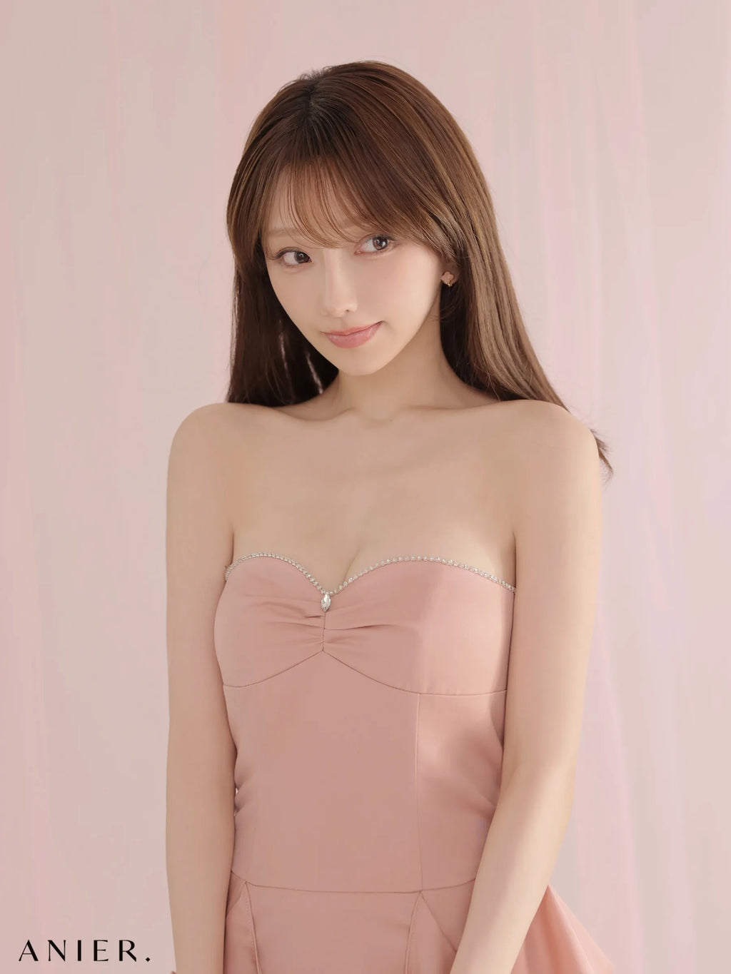 Minimal bijou trim ruffled mini dress (anier4080)