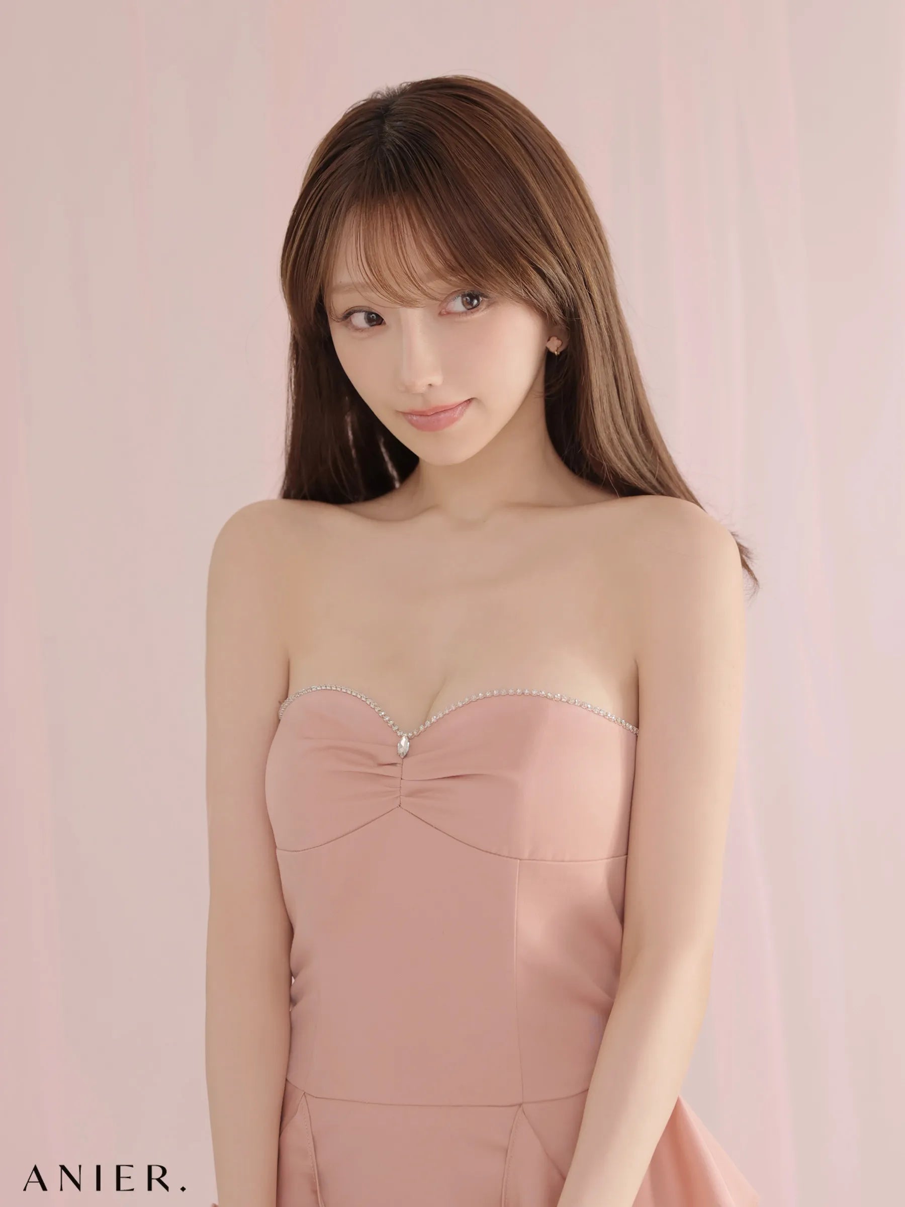Minimal bijou trim ruffled mini dress (anier4080)