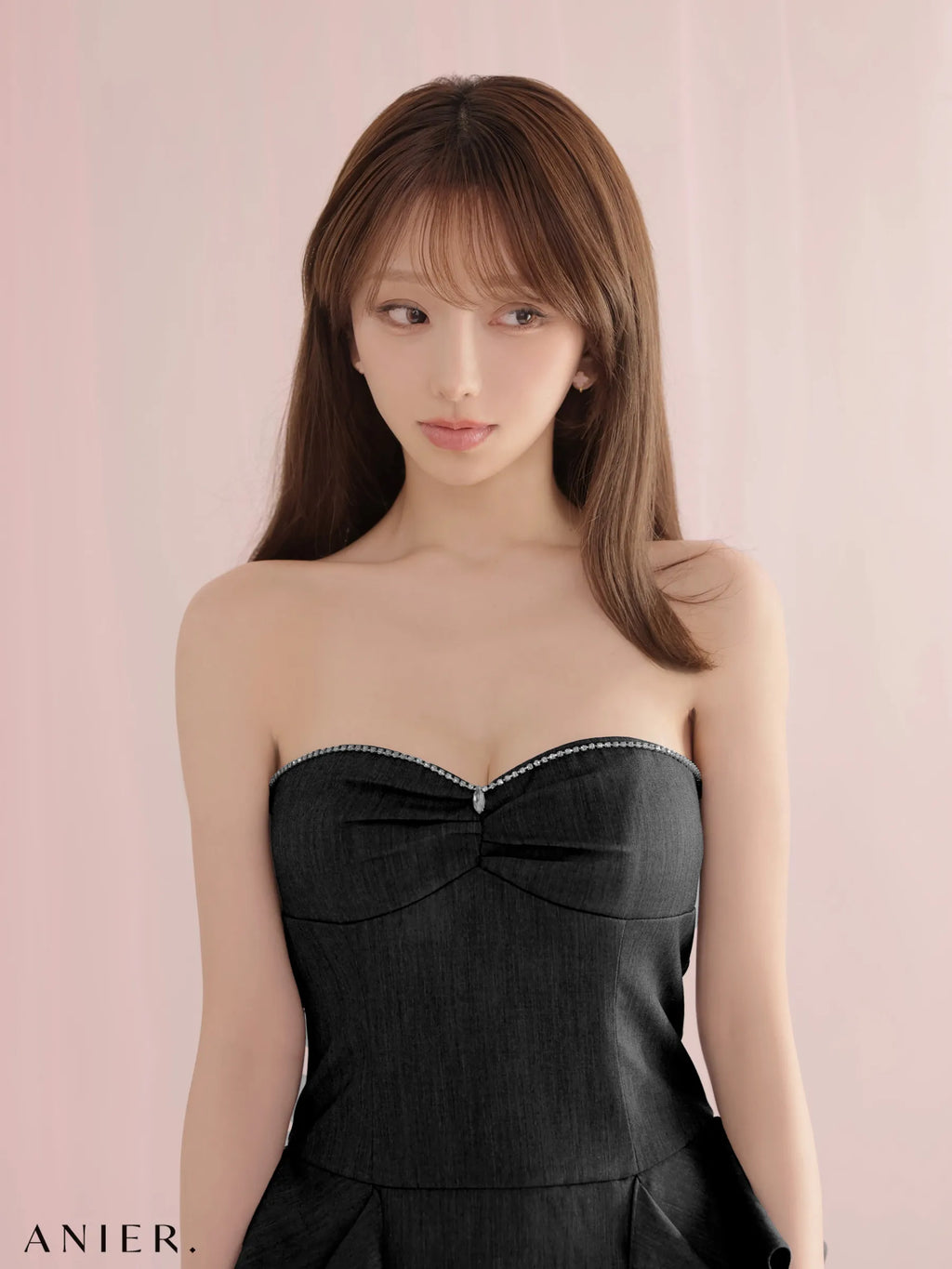 Minimal bijou trim ruffled mini dress (anier4080)
