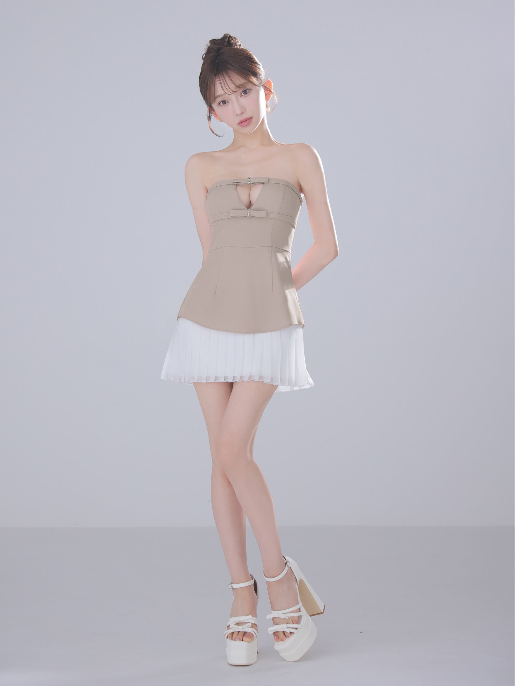 ★予約商品★【7月下旬頃入荷予定】【XSサイズあり】Twin Bow Layered Mini Dress（anier4090）