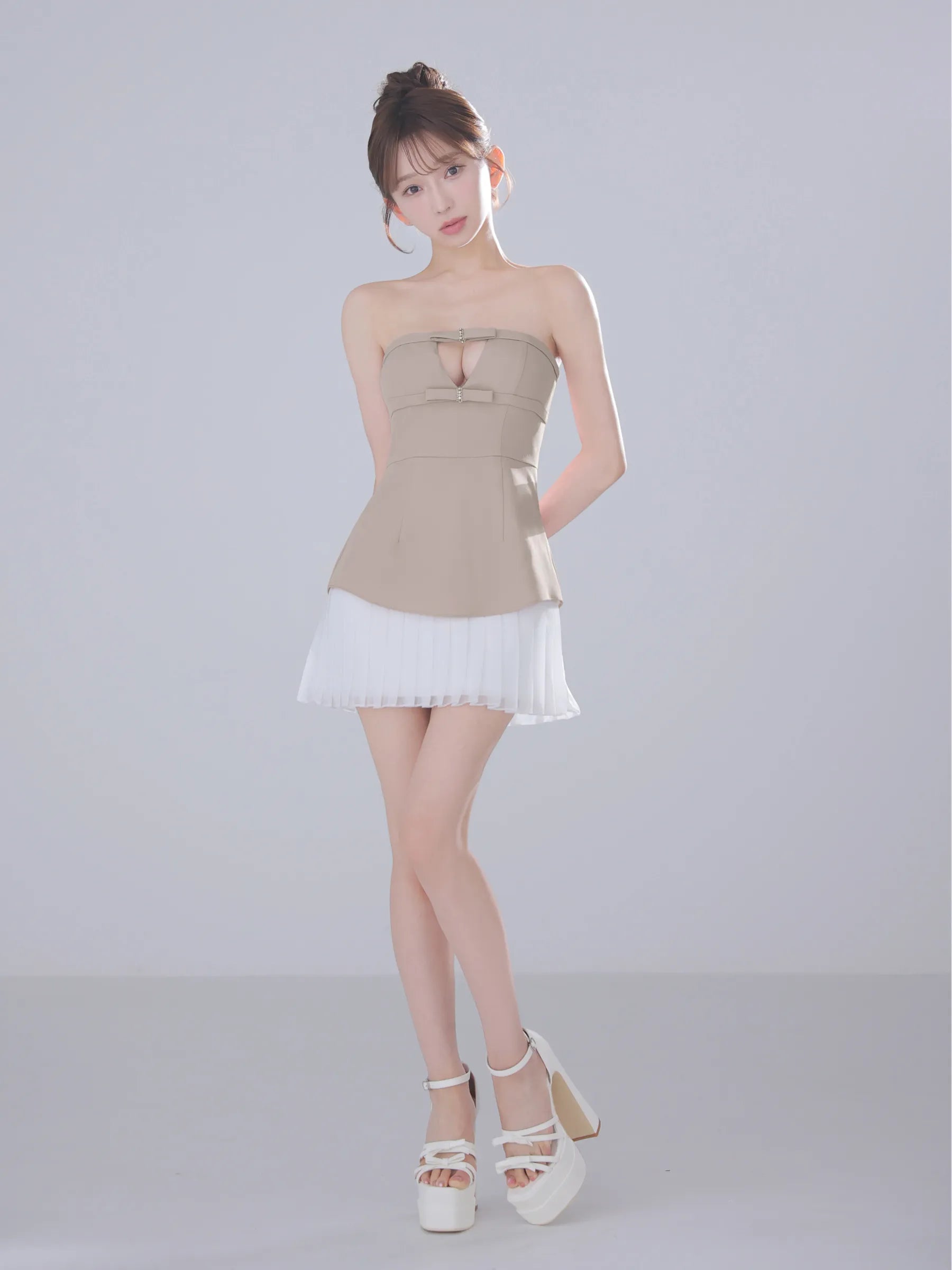 Twin Bow Layered Mini Dress（anier4090）