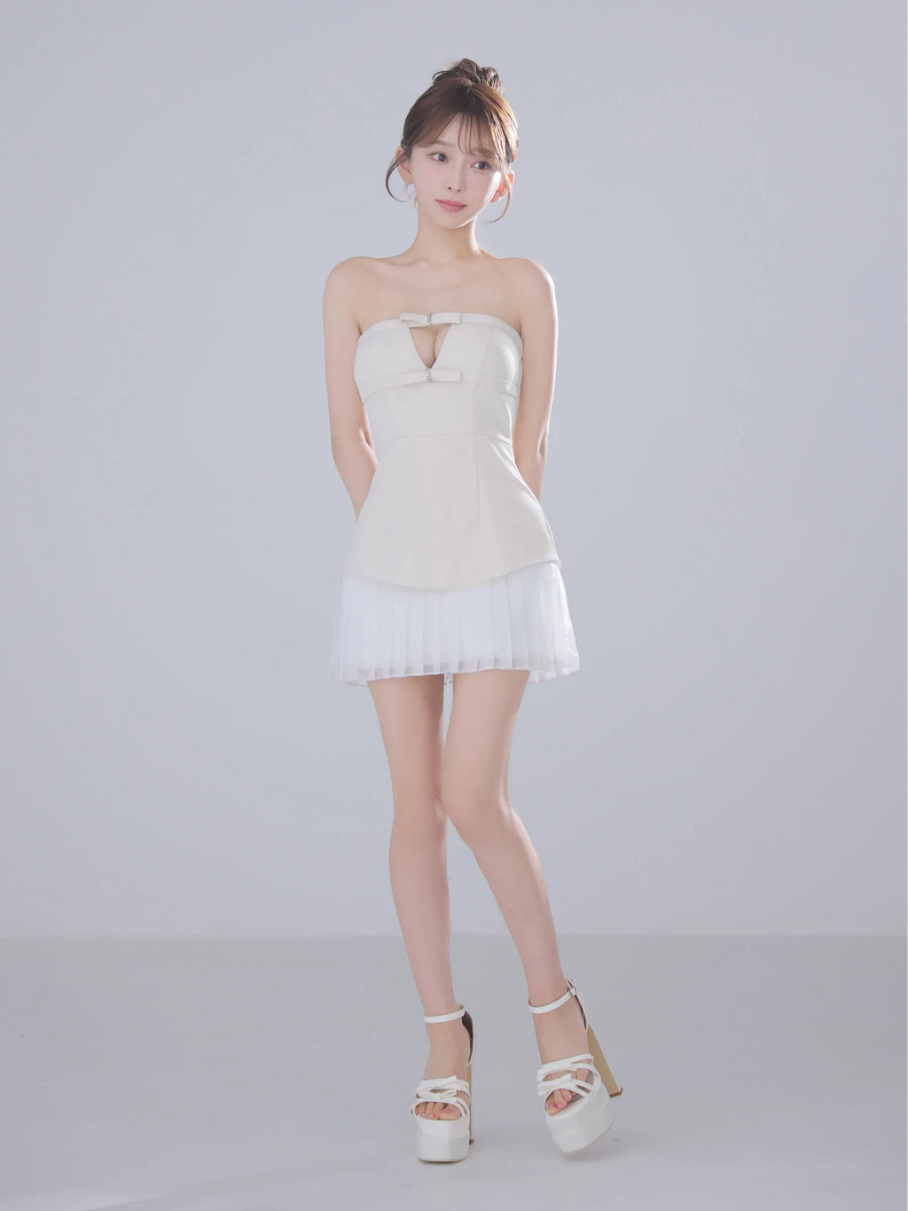 Twin Bow Layered Mini Dress（anier4090）