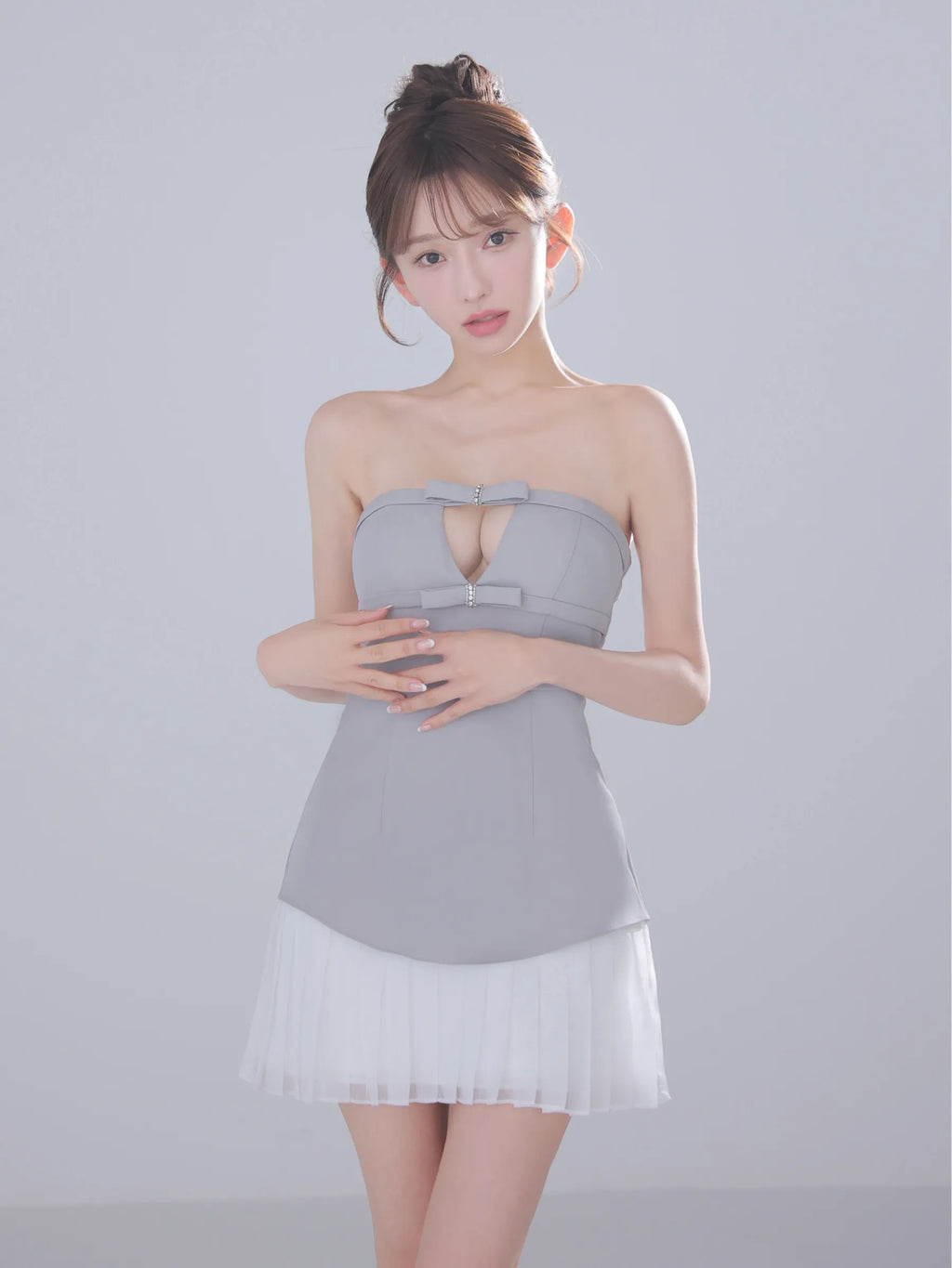 Twin Bow Layered Mini Dress（anier4090）
