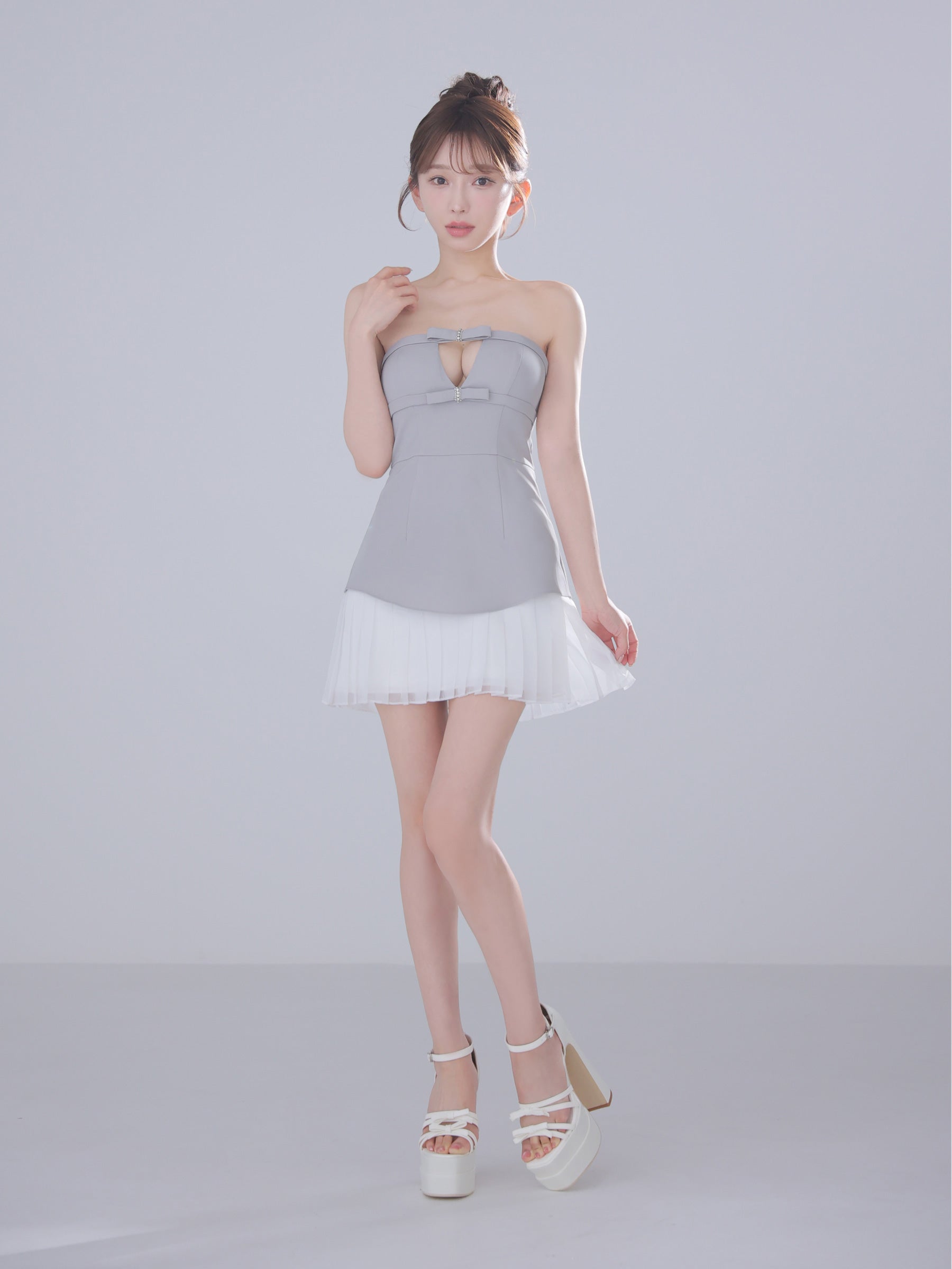 ★予約商品★【7月下旬頃入荷予定】【XSサイズあり】Twin Bow Layered Mini Dress（anier4090）