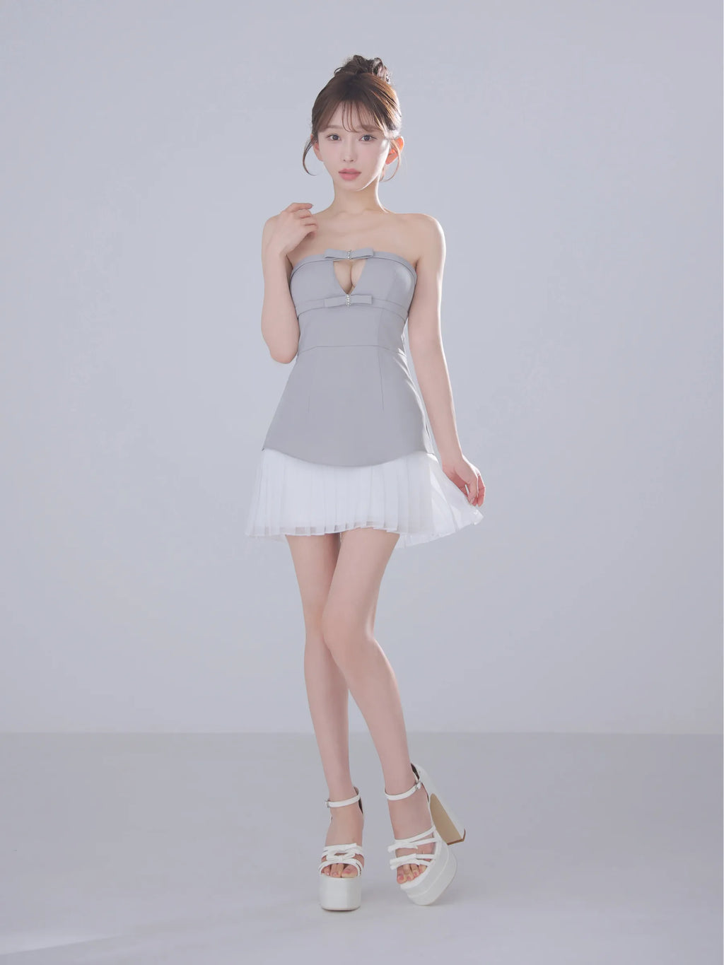 Twin Bow Layered Mini Dress（anier4090）