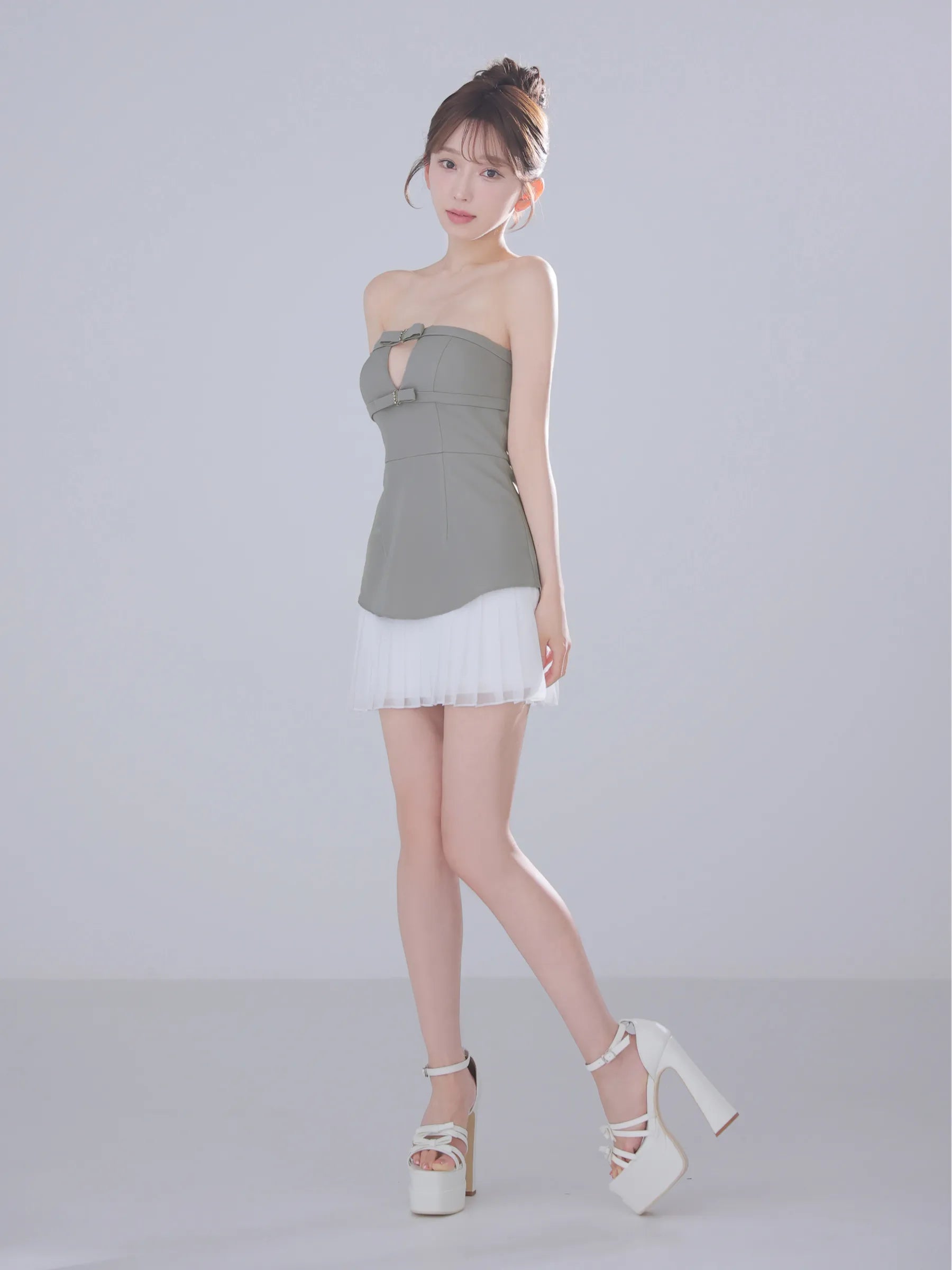 Twin Bow Layered Mini Dress（anier4090）