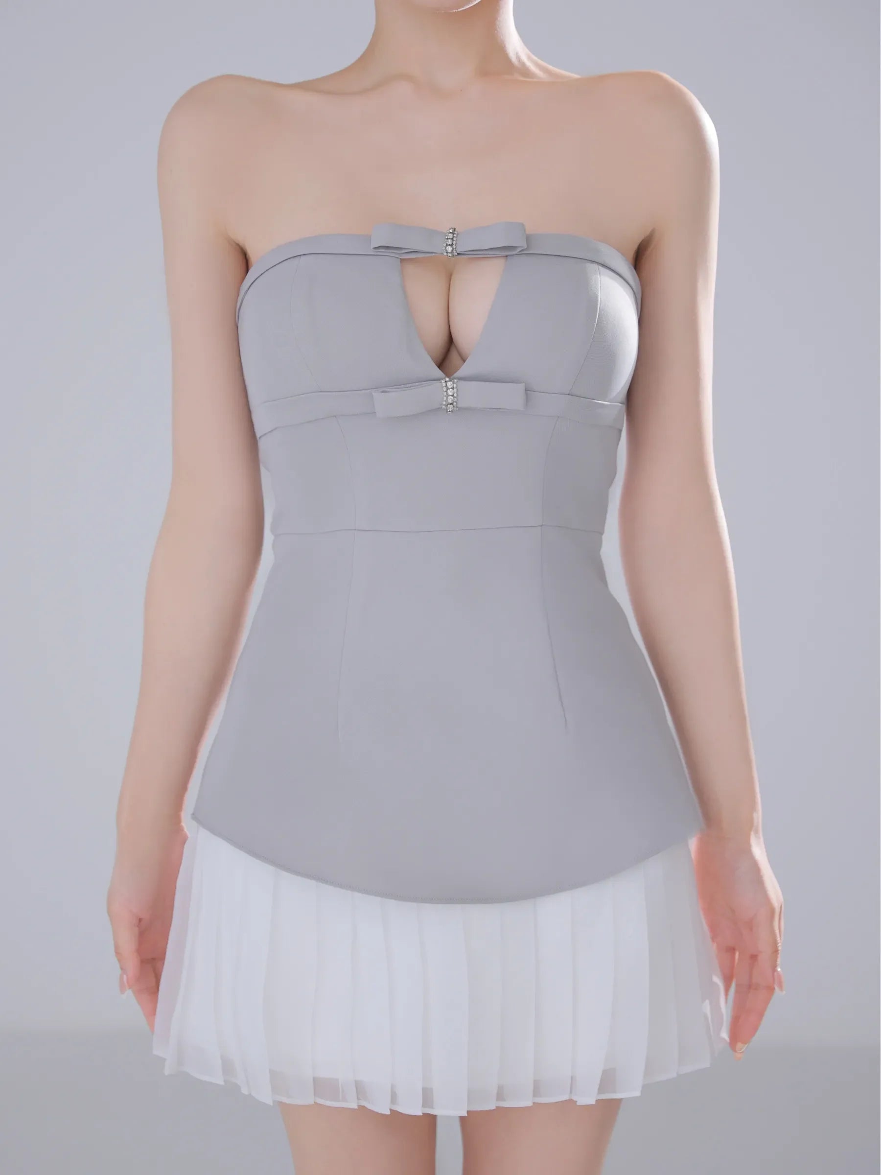 Twin Bow Layered Mini Dress（anier4090）