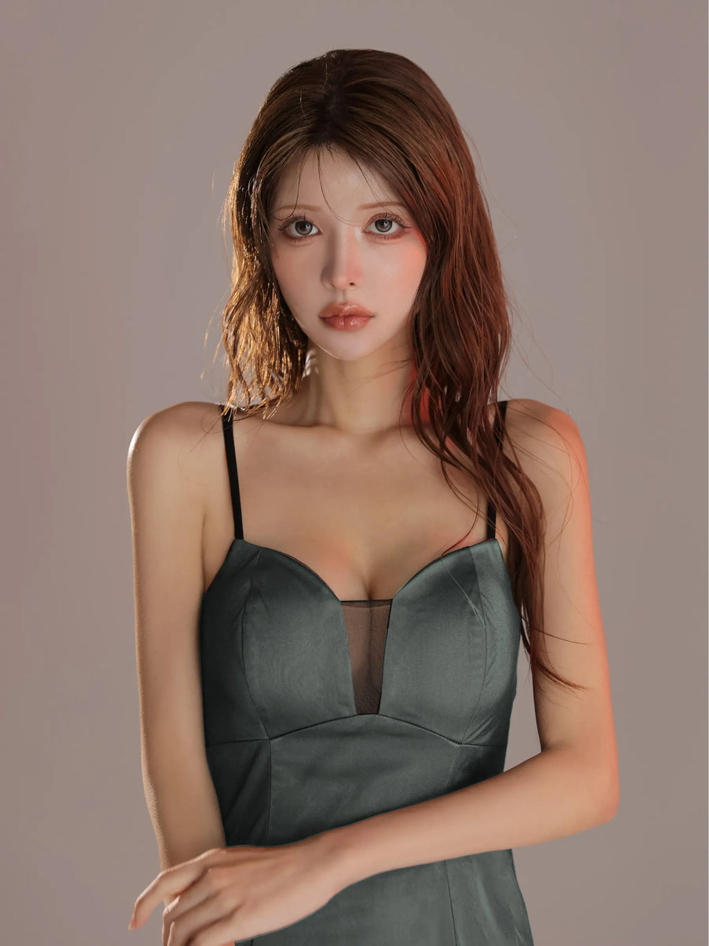 Sheer Overlay Mini Dress(anier4093)
