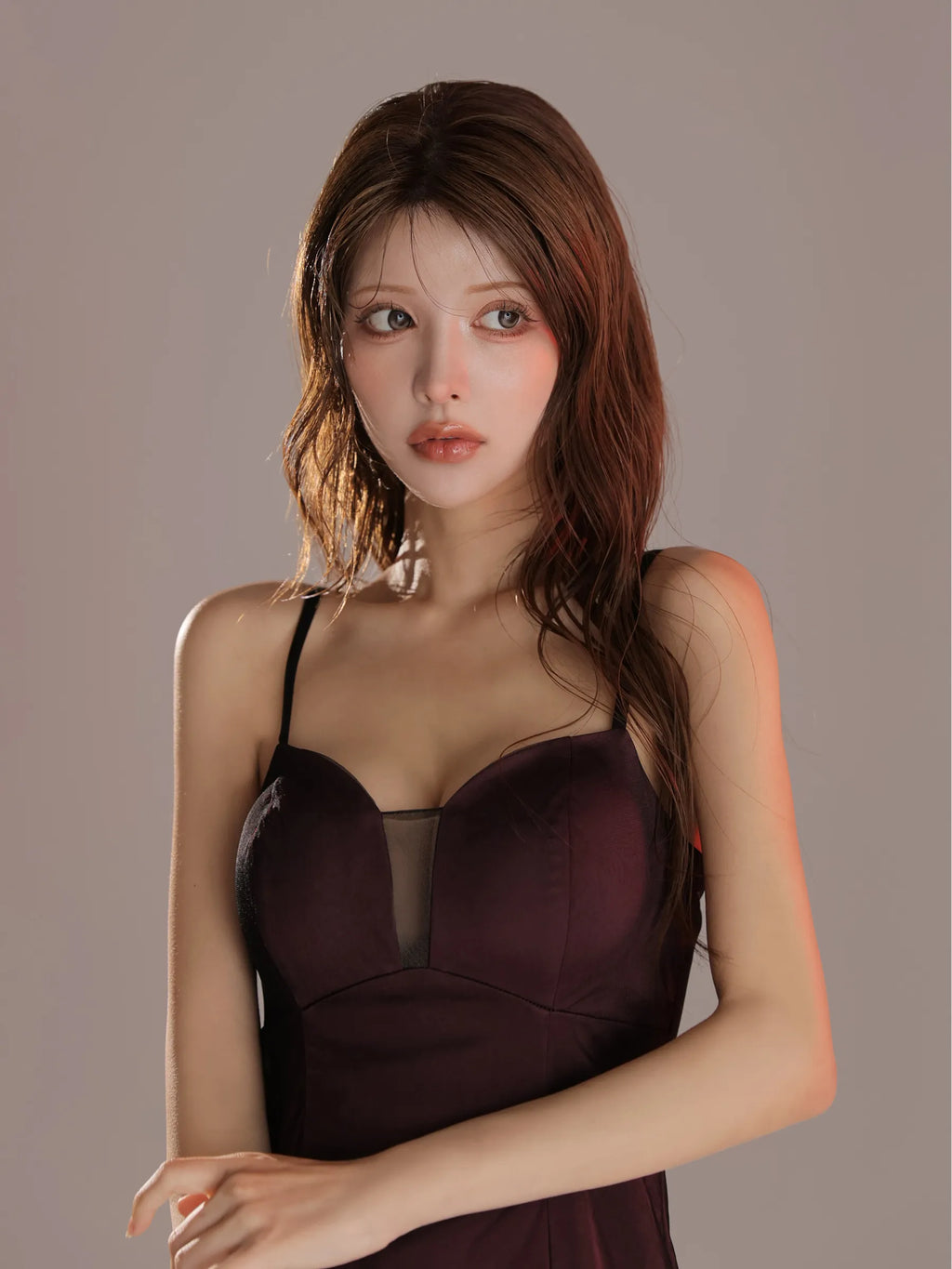 Sheer Overlay Mini Dress(anier4093)