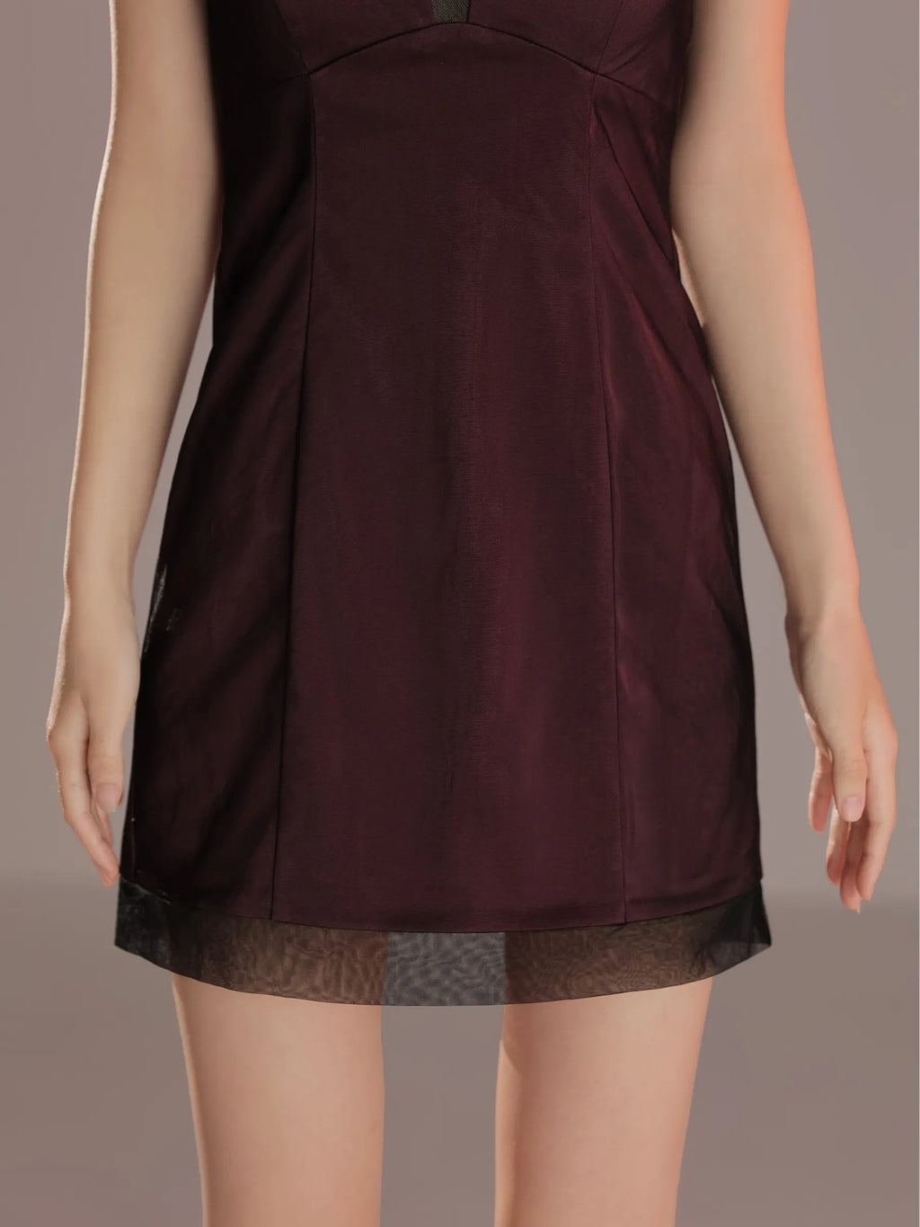 Sheer Overlay Mini Dress(anier4093)