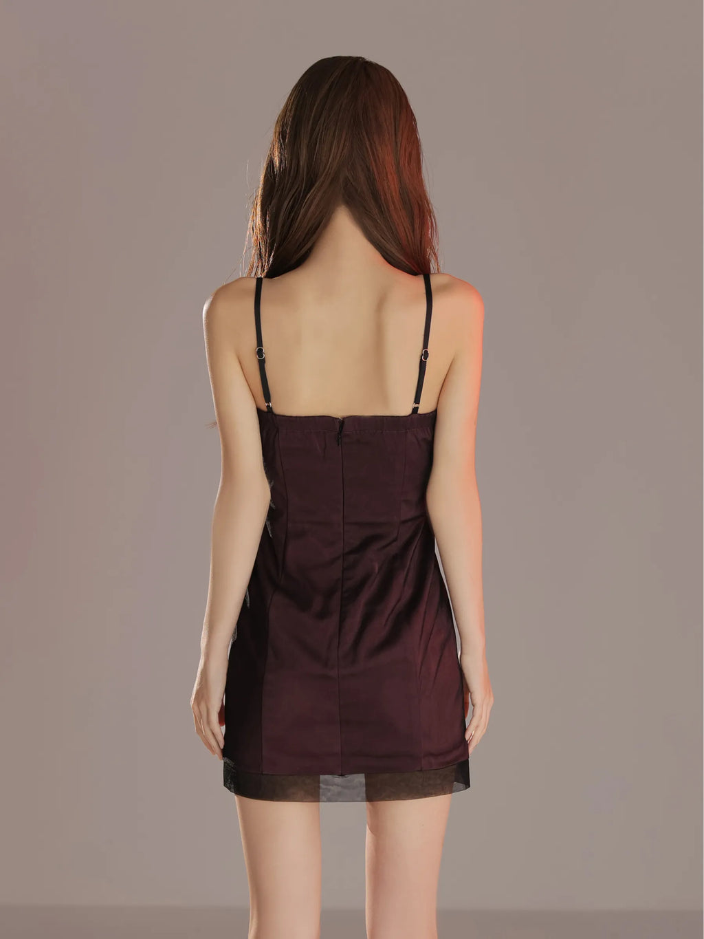 Sheer Overlay Mini Dress(anier4093)