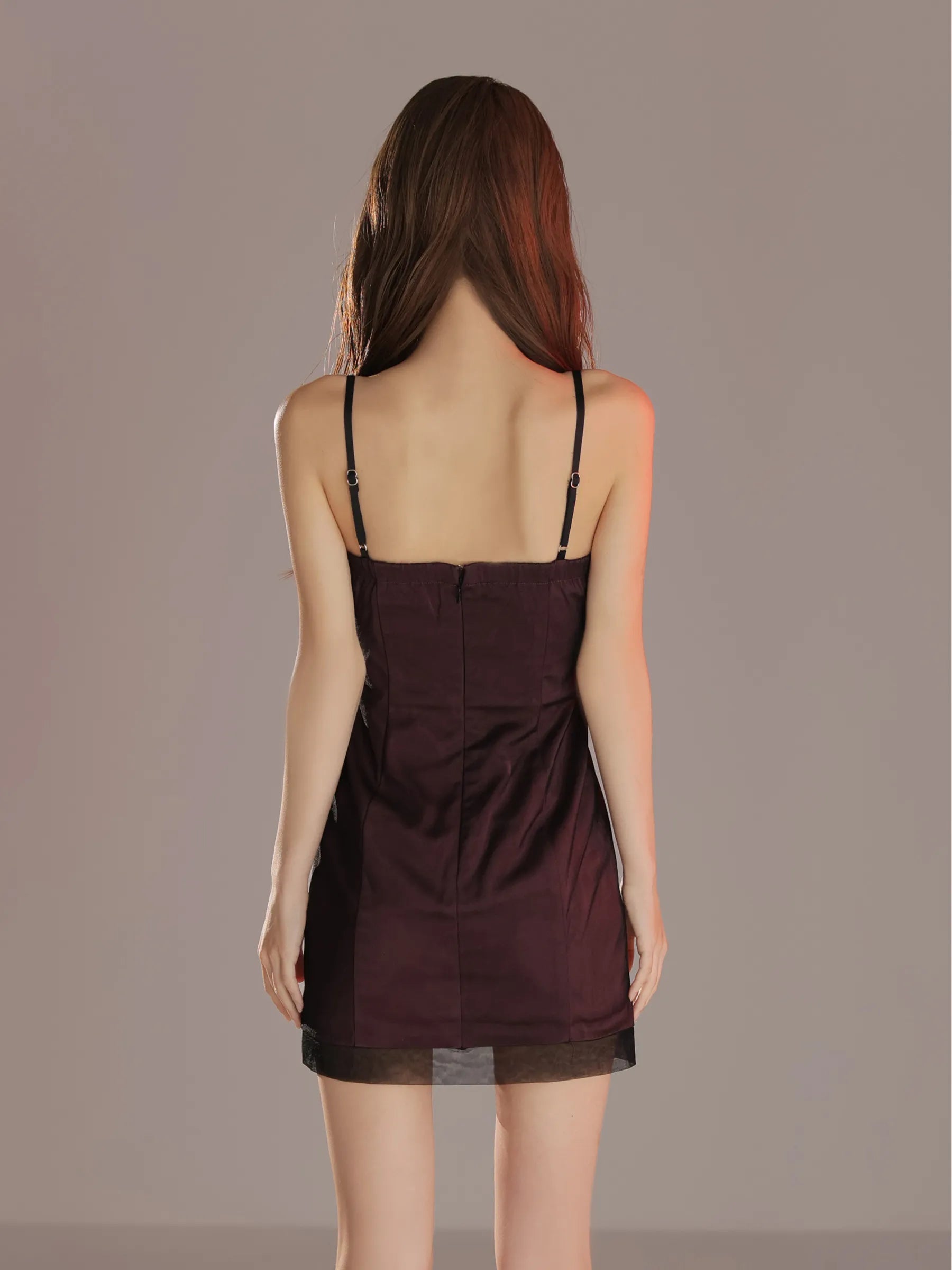 Sheer Overlay Mini Dress(anier4093)