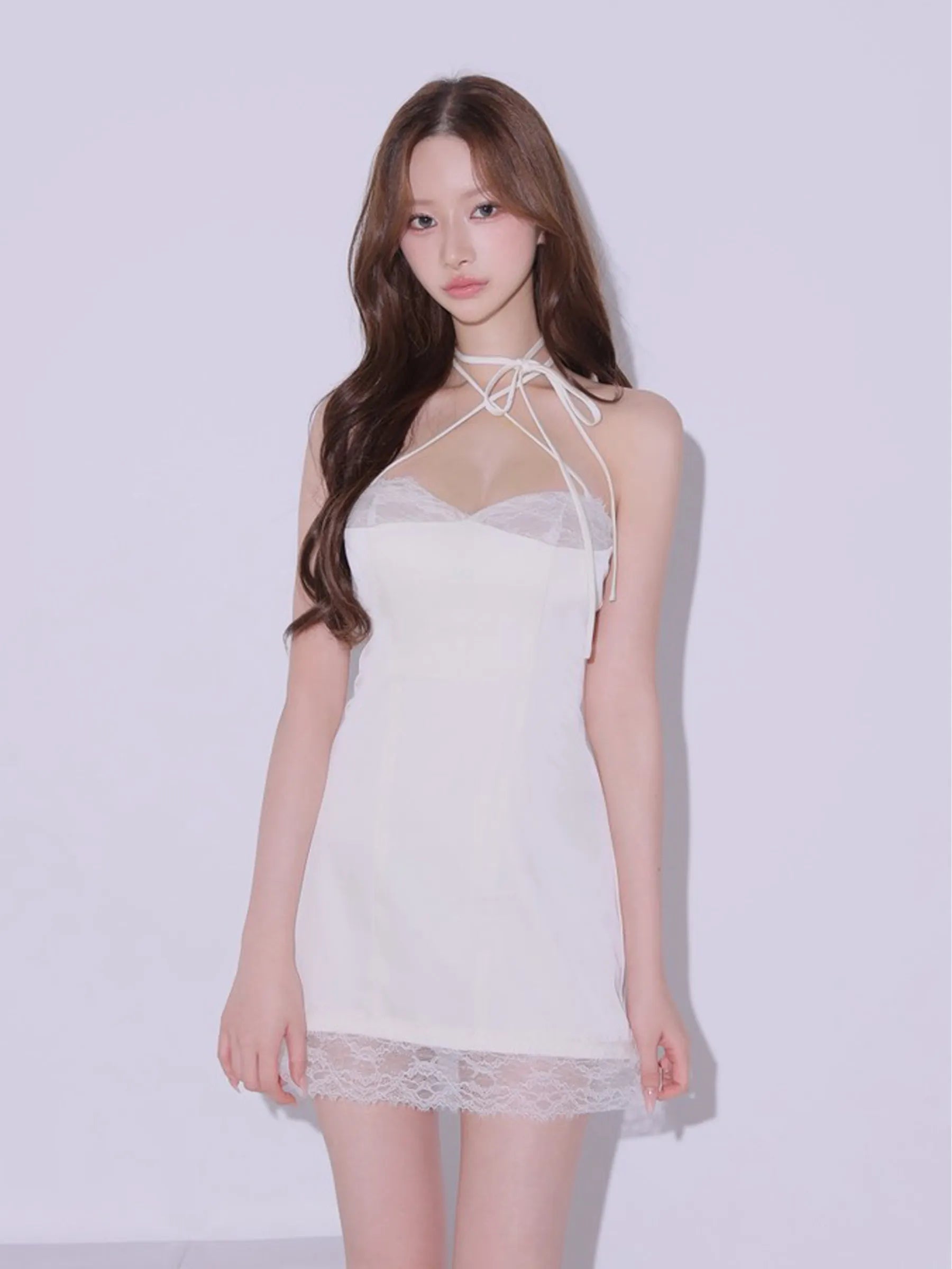 【予約】Jade Satin Lace Trim Dress (anier4096)