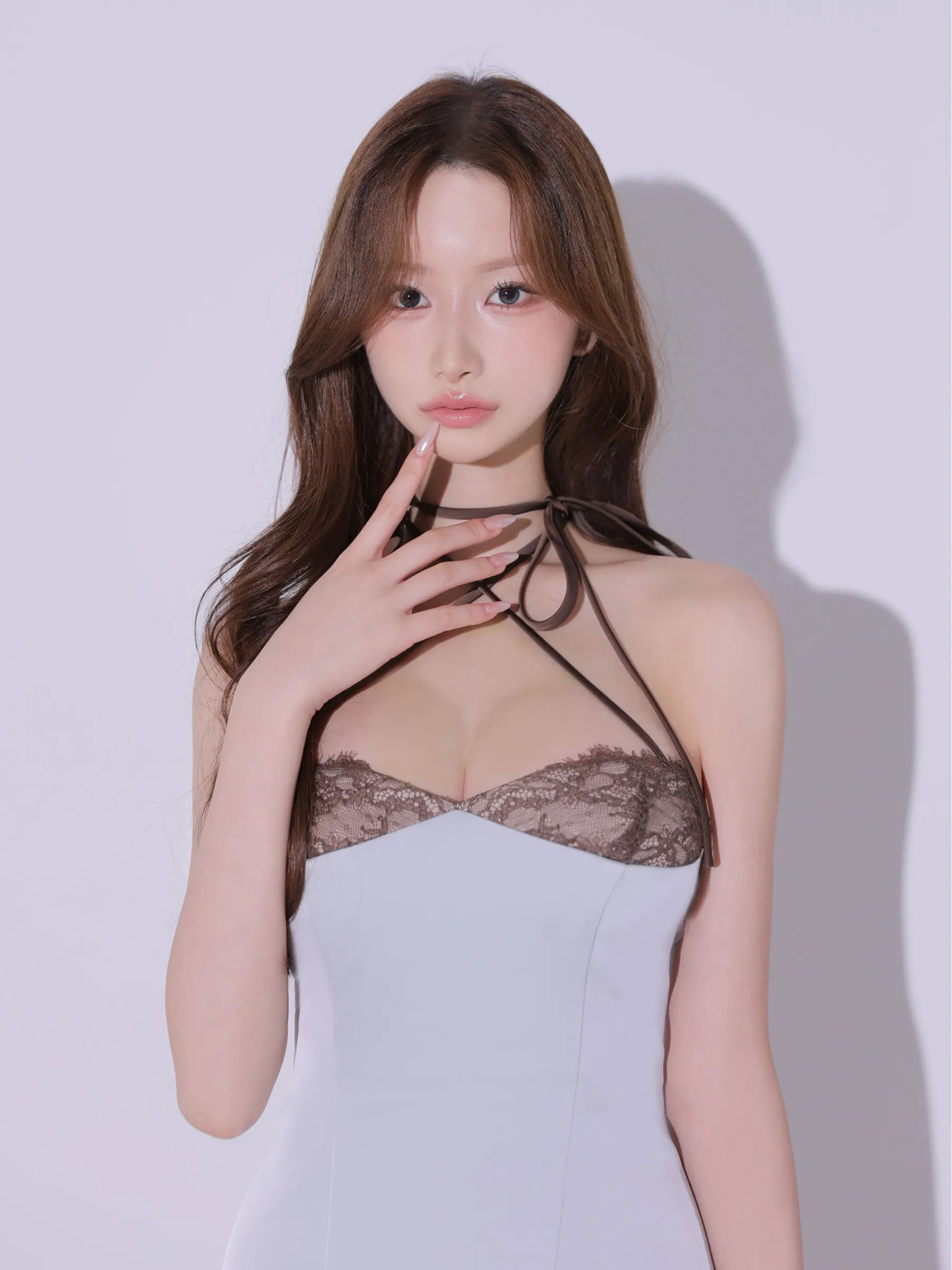【予約】Jade Satin Lace Trim Dress (anier4096)