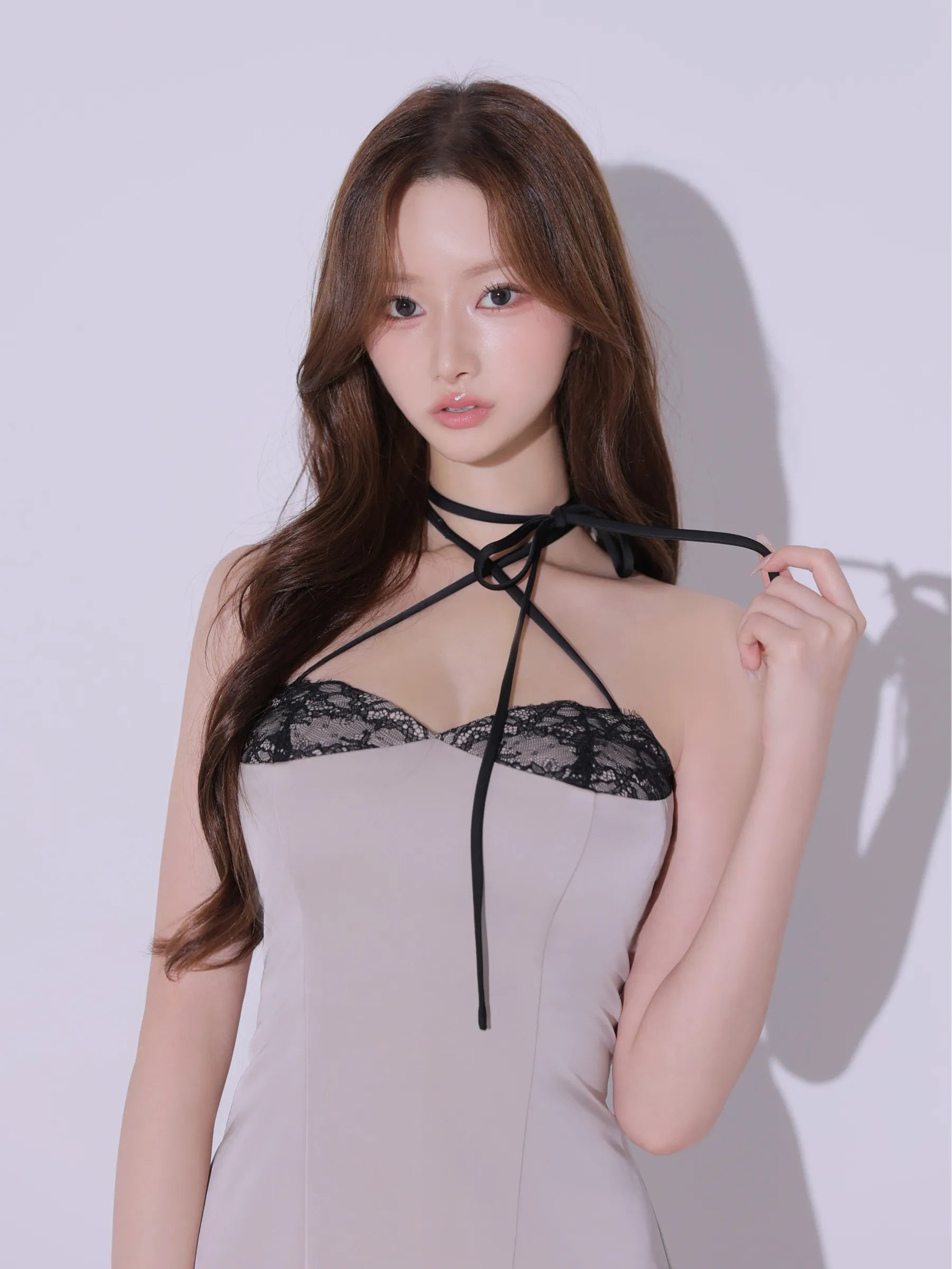 【予約】Jade Satin Lace Trim Dress (anier4096)