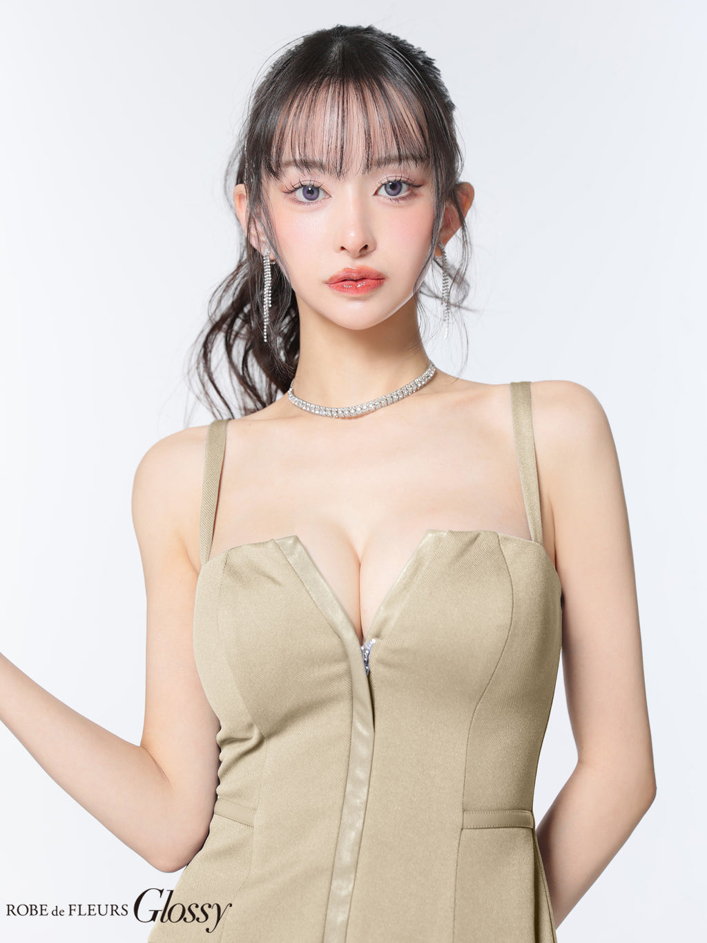 【XSサイズあり】フロントジップベルトプリーツミニキャバドレス(GL4101)