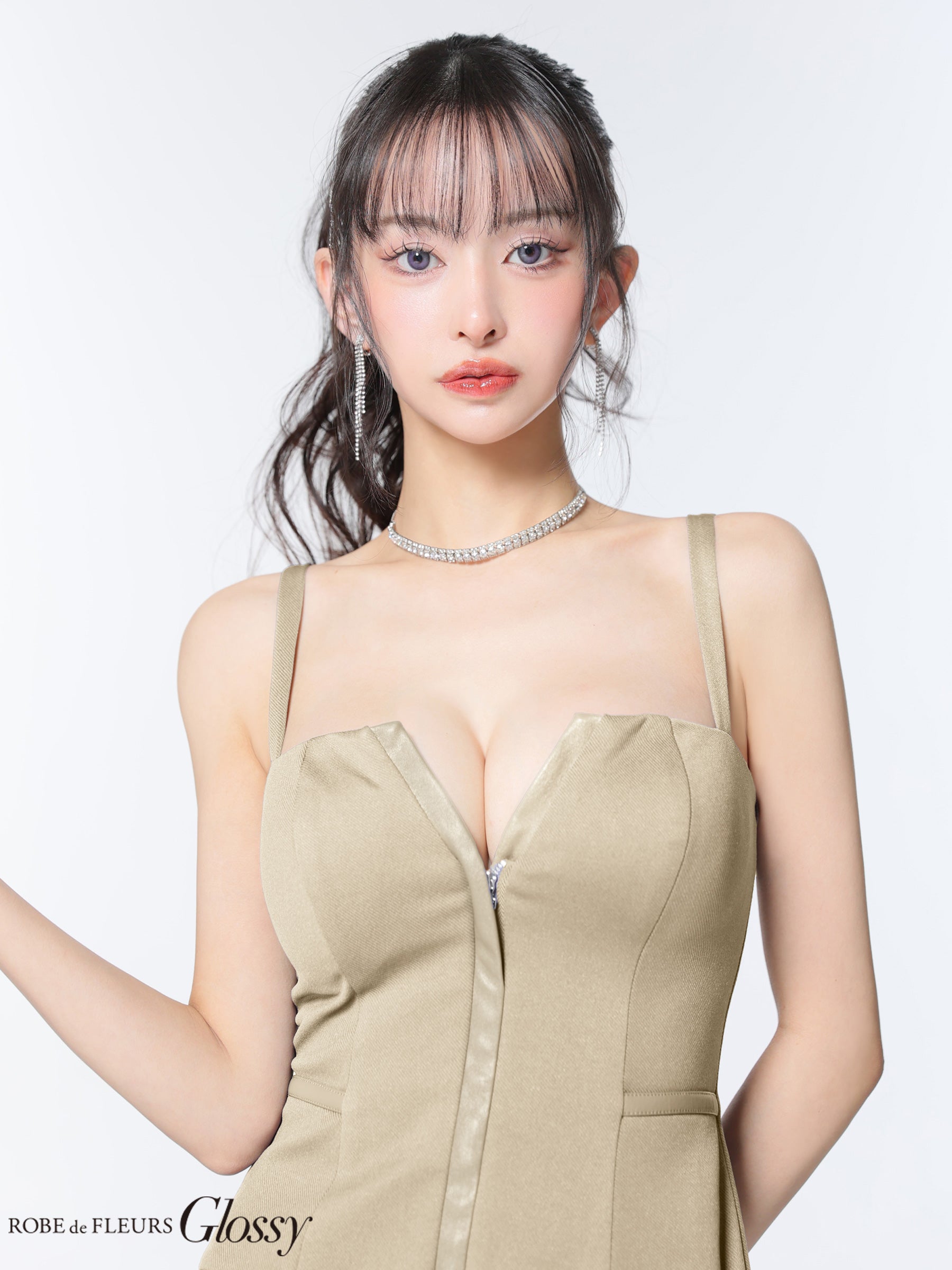 【XSサイズあり】フロントジップベルトプリーツミニキャバドレス(GL4101)