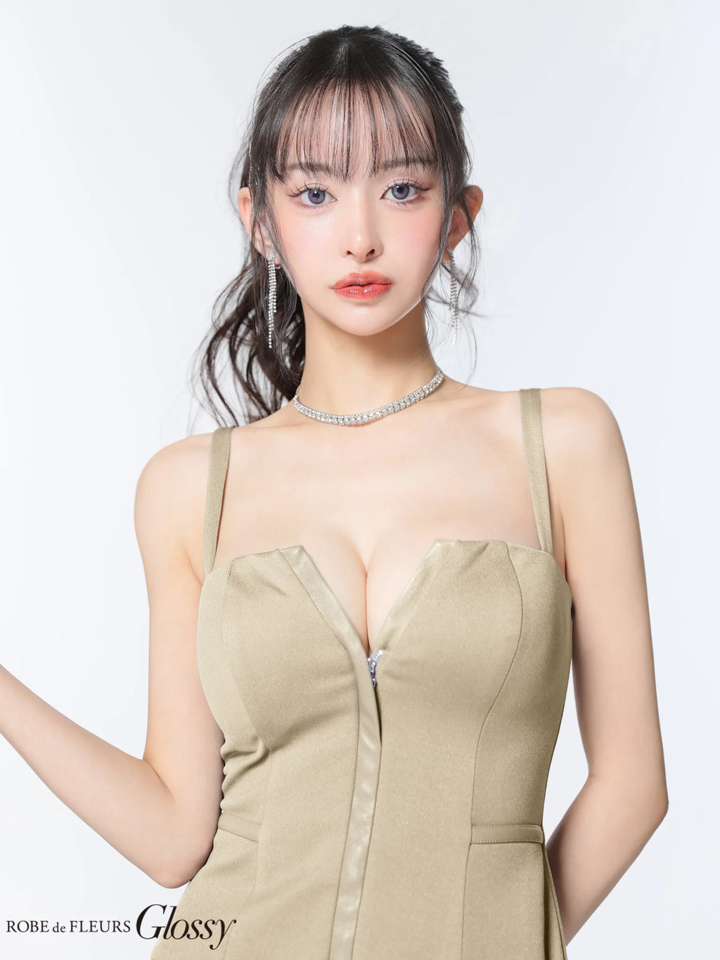 フロントジップベルトプリーツミニキャバドレス(GL4101)