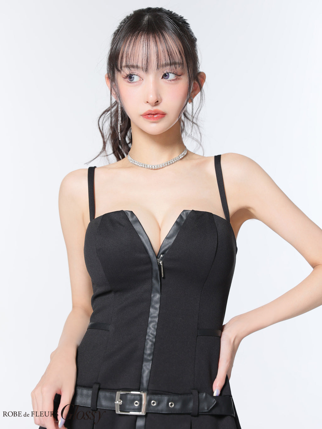 【XSサイズあり】フロントジップベルトプリーツミニキャバドレス(GL4101)