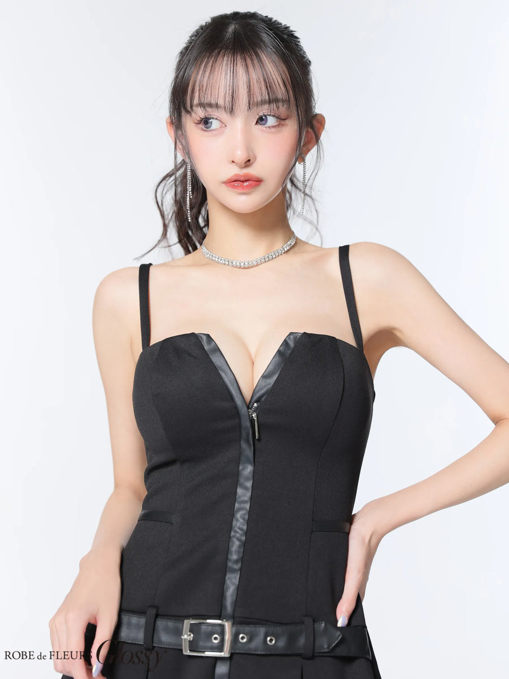 フロントジップベルトプリーツミニキャバドレス(GL4101)