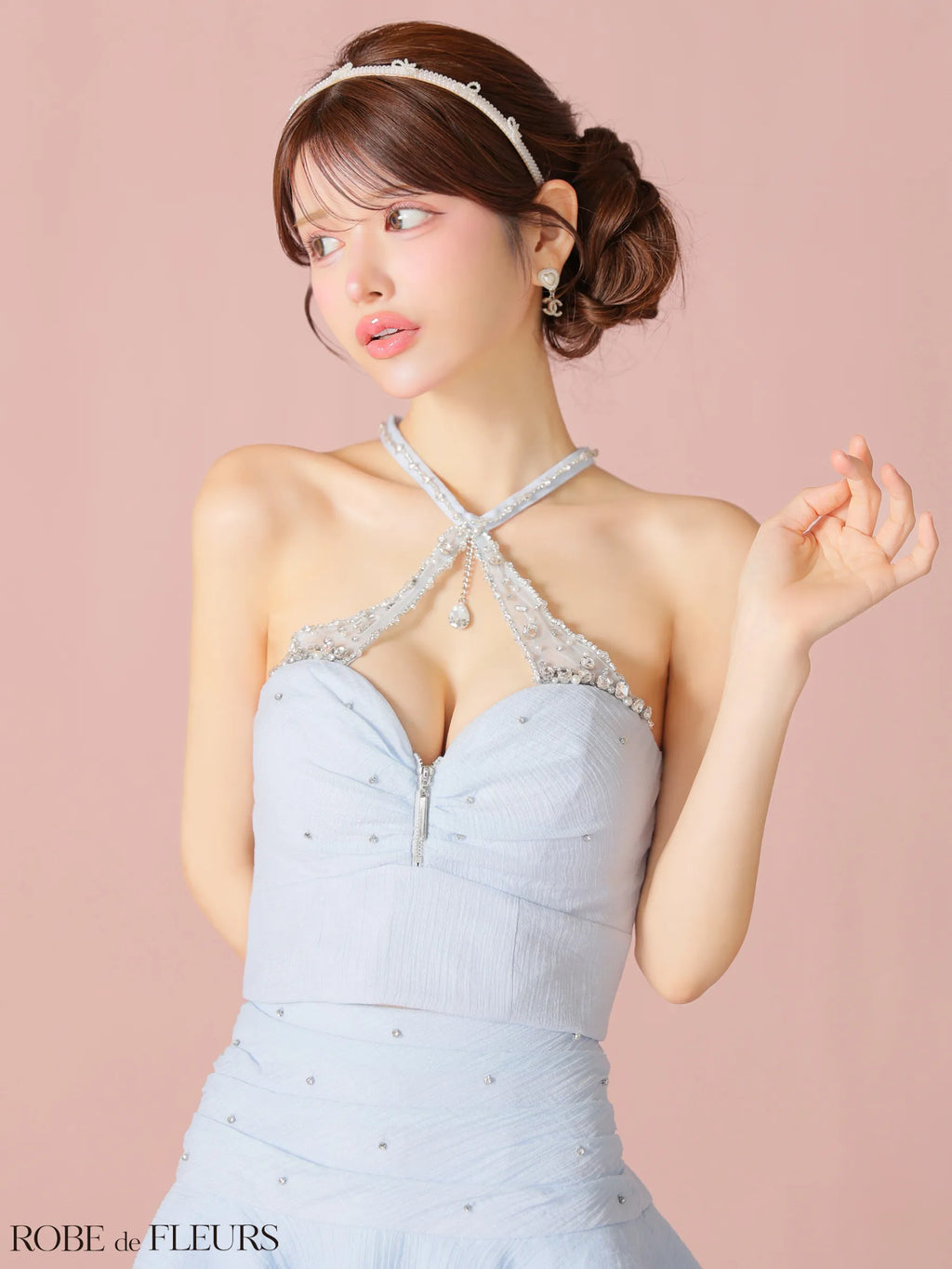 【予約】ビジューホルターシフォンフレアミニキャバドレス(fm4103)