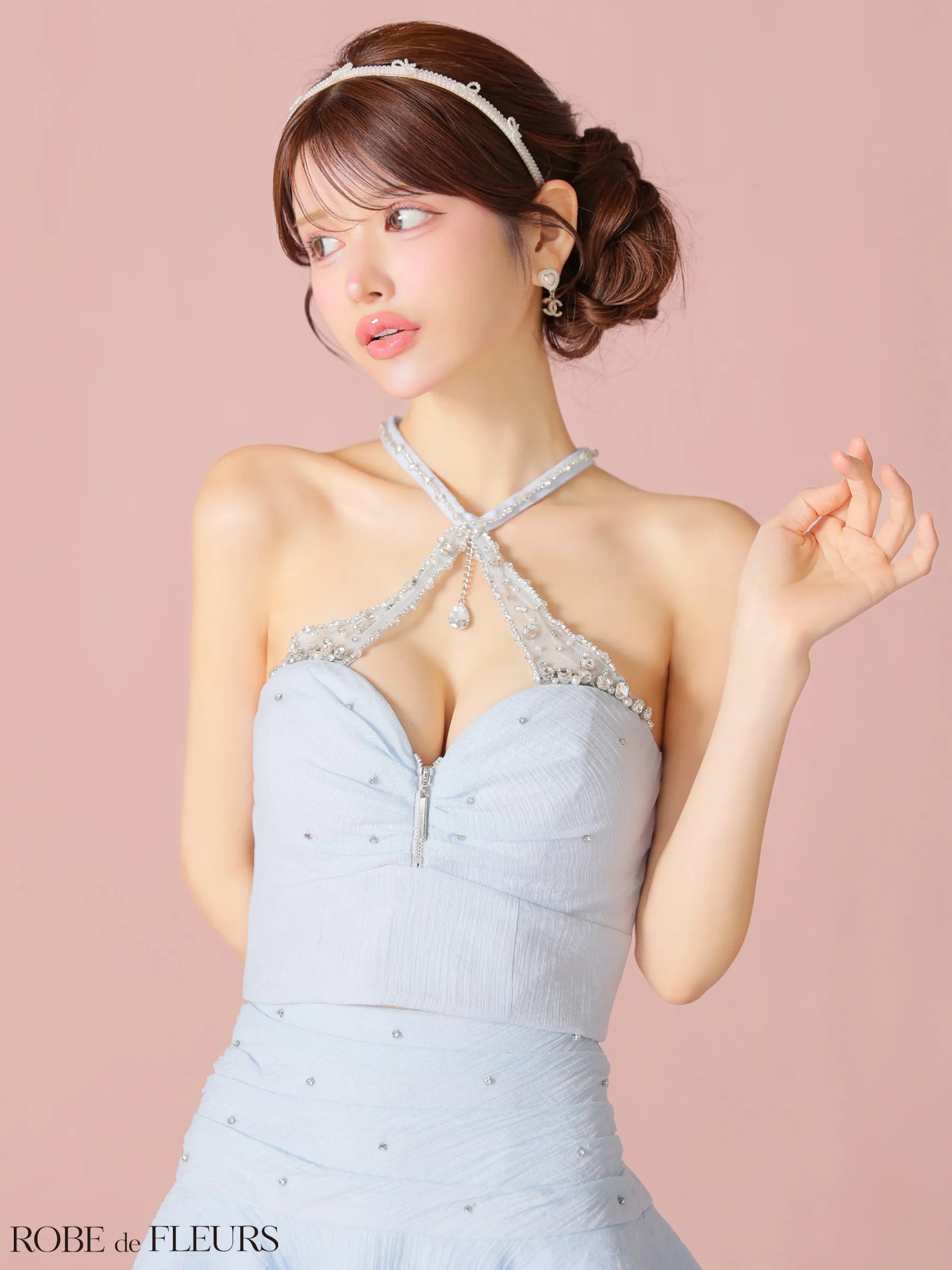 ビジューホルターシフォンフレアミニキャバドレス(fm4103)