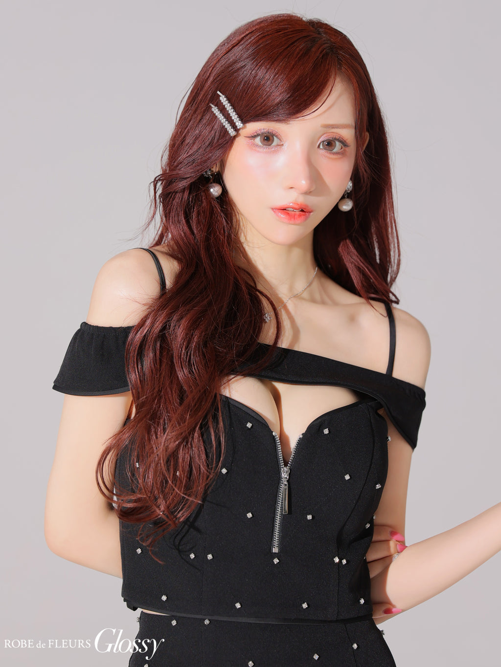 【XSサイズあり】バストカットセットアップオフショルキャミミニキャバドレス(GL4106)