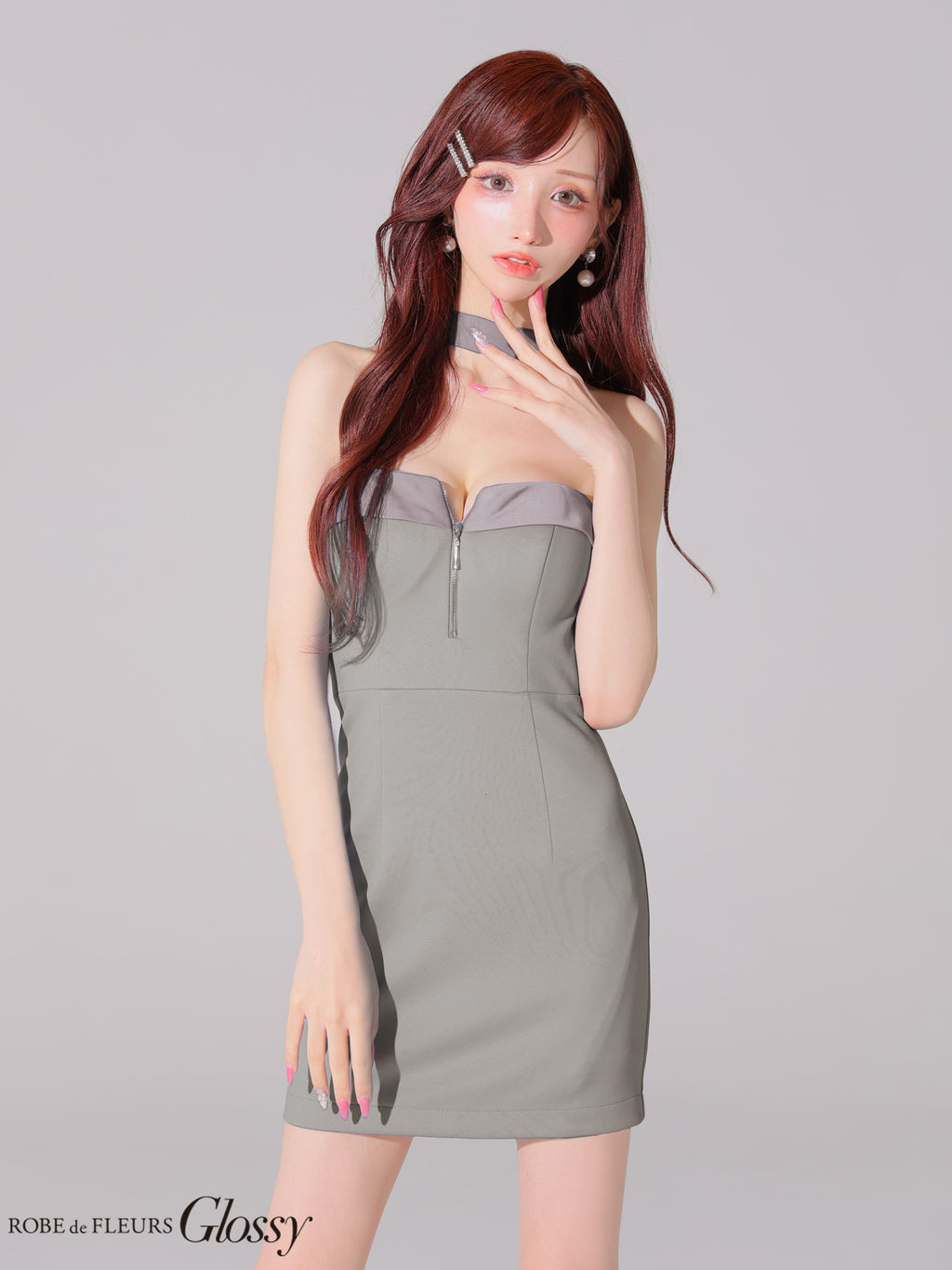 【XSサイズあり】2way♡チョーカー風バストジップタイトミニキャバドレス(GL4108)