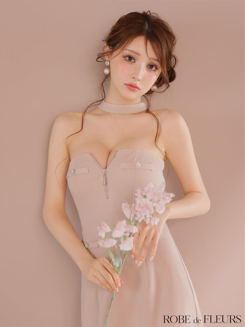 【XSサイズあり】2wayネックリボンバストジップミニキャバドレス(fm4111)