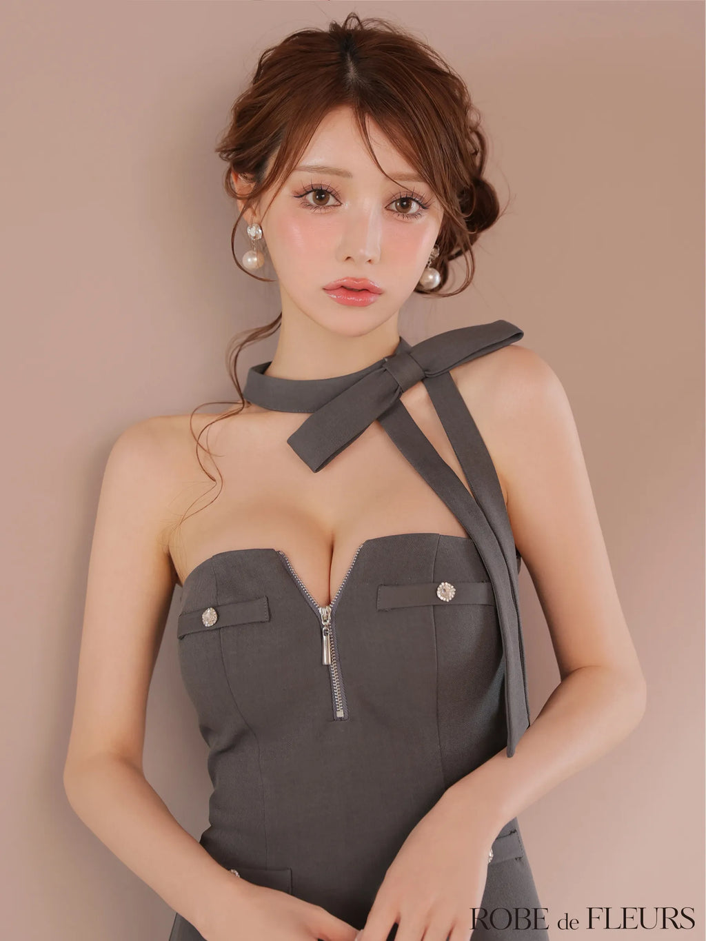 2wayネックリボンバストジップミニキャバドレス(fm4111)