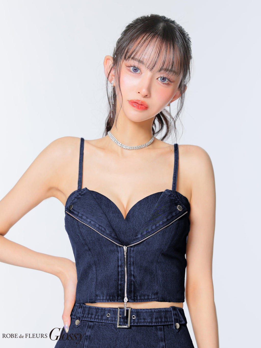【XSサイズあり】ジップデザインデニムセットアップミニキャバドレス(GL4142)