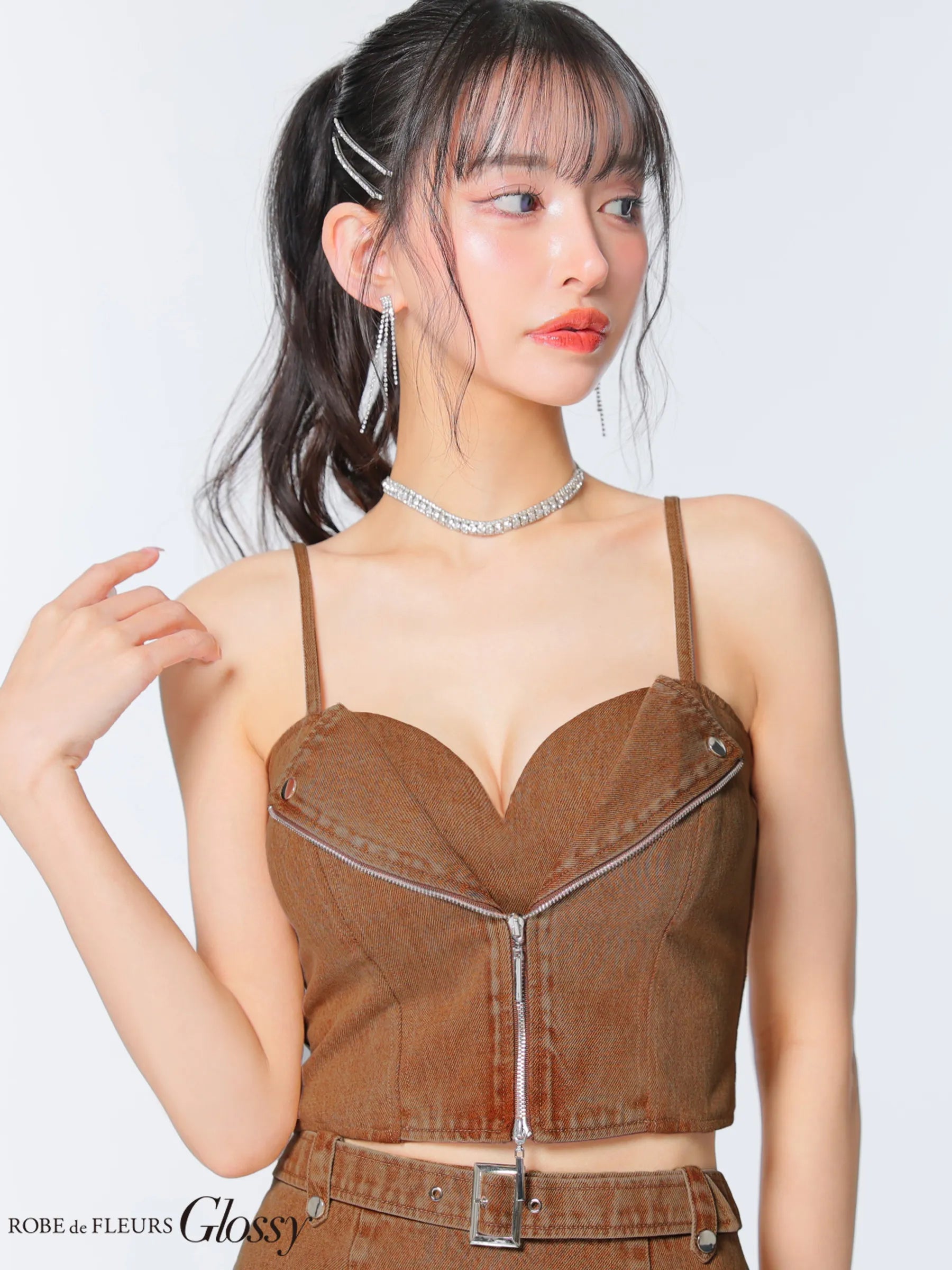 ジップデザインデニムセットアップミニキャバドレス(GL4142)